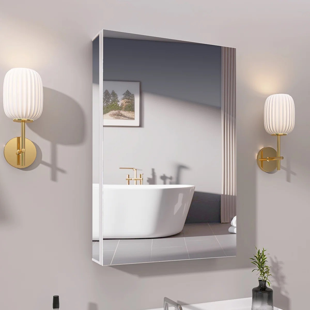 Condition photo showing New/Like New for 20'' w x 30'' h frameless aluminum medicine cabinet with mirror white rectangular mirror recessed or surface mount medicine cabinet mirror