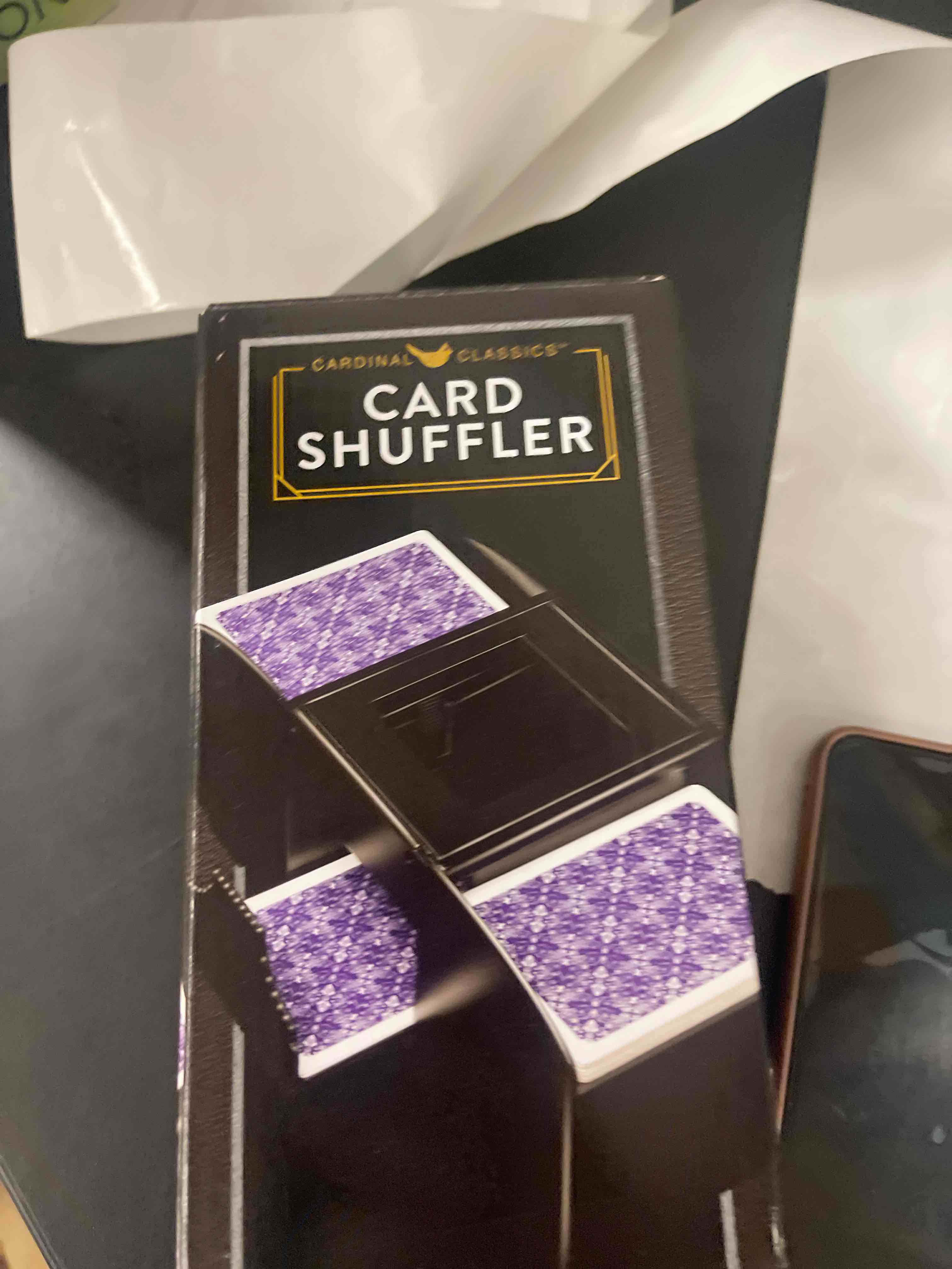 Condition photo showing New/Like New for spin master games automatic card shuffler (2 decks) requires 4 aa batteries (not included) for ages 8 and up