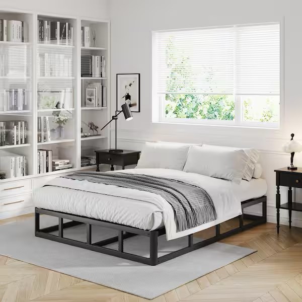 Condition photo showing New/Like New for 8 in. high queen size profile metal box spring with fabric cover, sturdy mattress foundation, easy assembly bed base