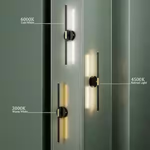 Condition photo showing New/Like New for 24 in. modern black gold rechargeable battery operated wall sconce 360° rotatable led wall light with remote(set of 2)