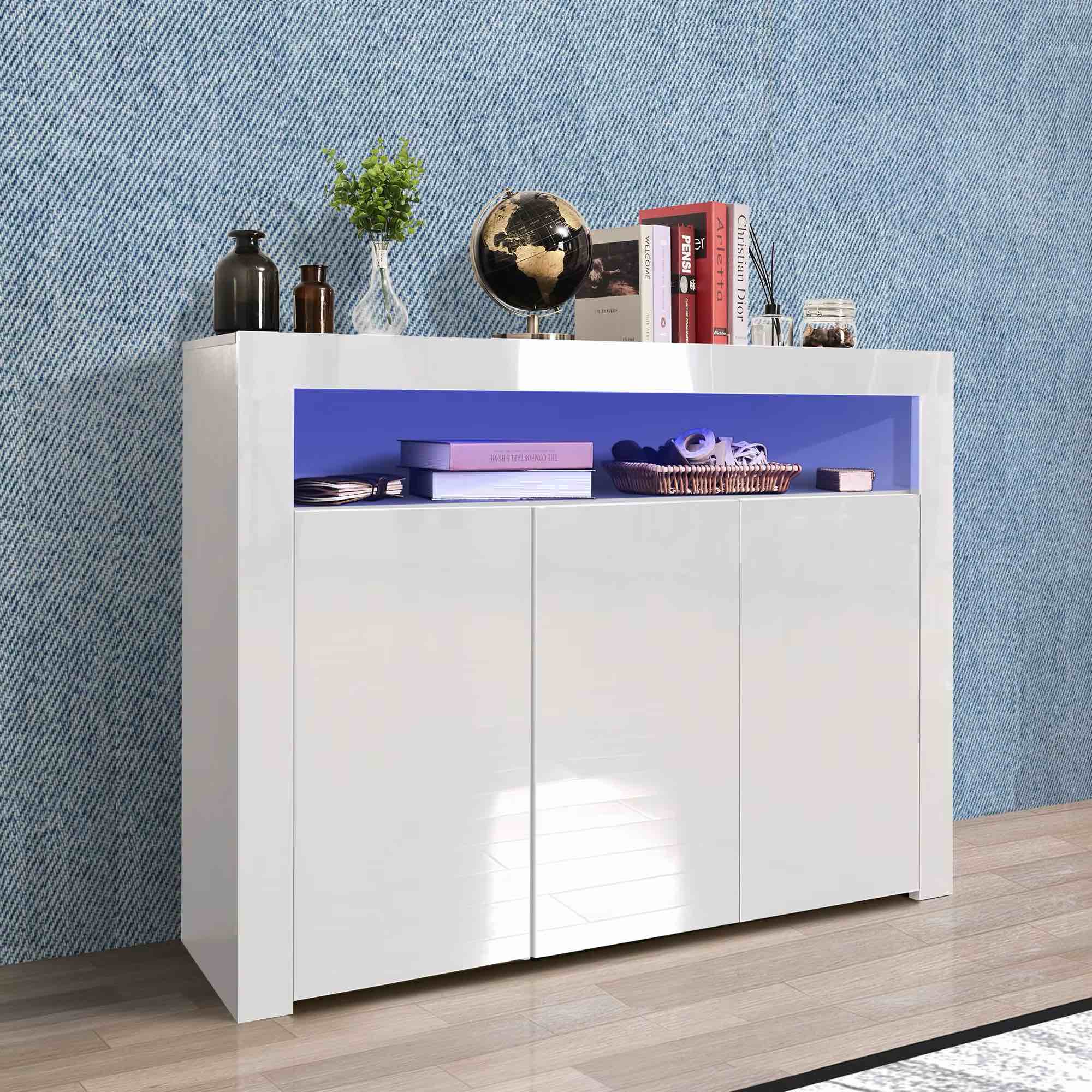 Condition photo showing New/Like New for emma mason sideboard storage cabinet black high gloss w/ led light