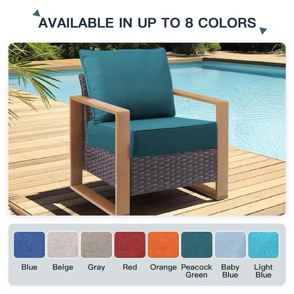 Condition photo showing New/Like New for plushcore 22 in. x 24 in. x 6 in. 4-piece deep seating outdoor dining chair thick cushion set in peacock green (2-set)