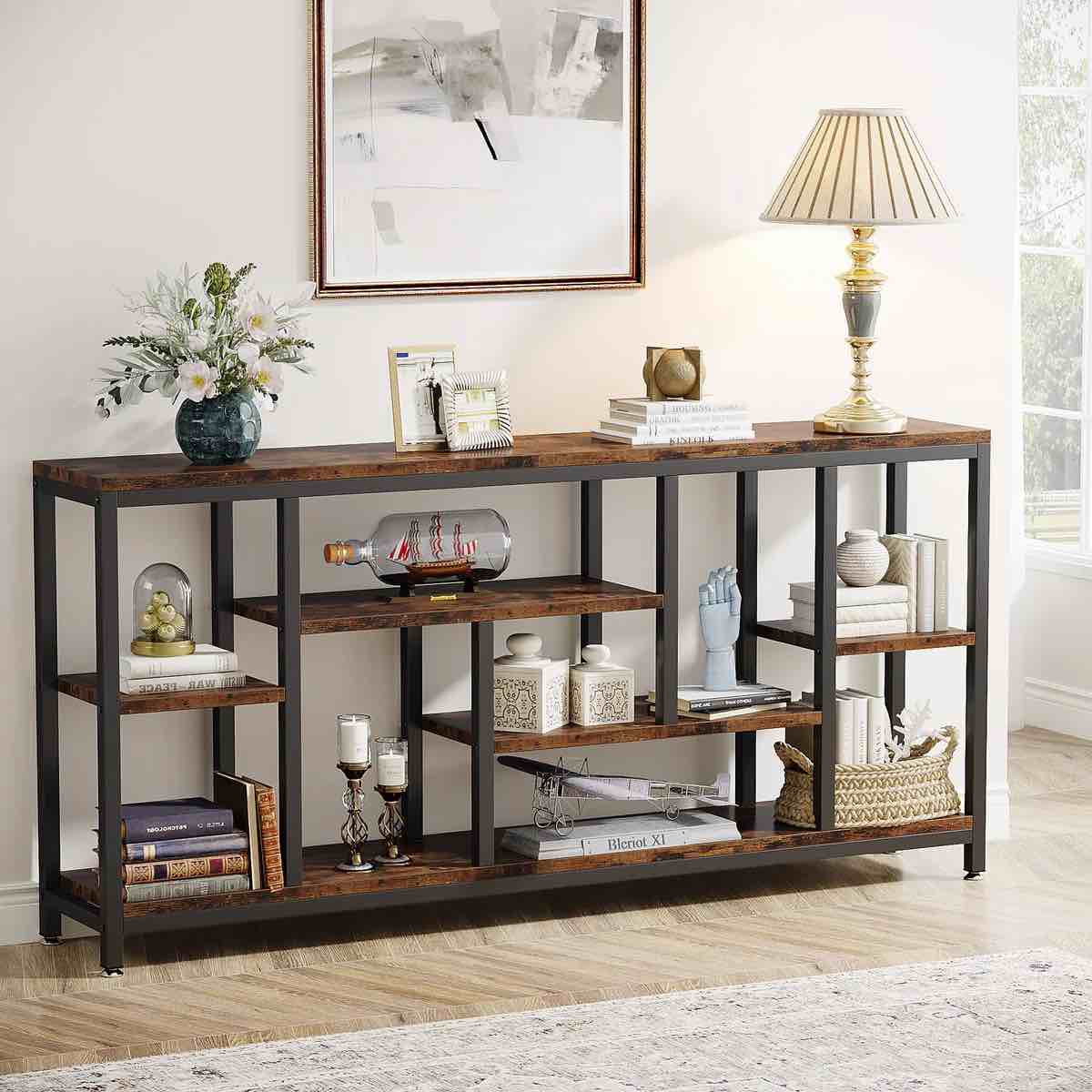 70.9" console table entryway sofa table with storage shelves