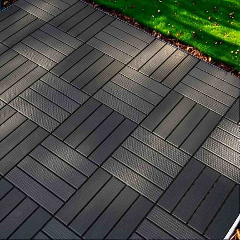 plastic interlocking deck tiles,44 pack patio deck tiles,12"x12" square waterproof outdoor all weather use, outdoor and indoor patio decking tiles for poolside balcony backyard, dark grey