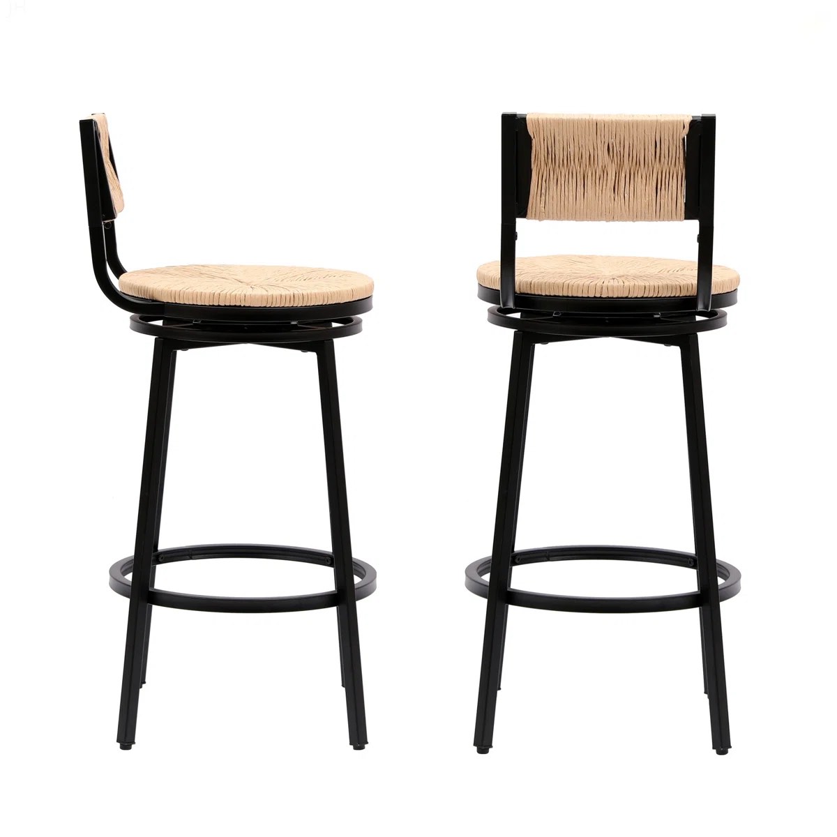 Condition photo showing New/Like New for honey swivel bar stools paper rope handwoven barstools with back set of 2 rustic round counter chairs for dining room, kitchen island