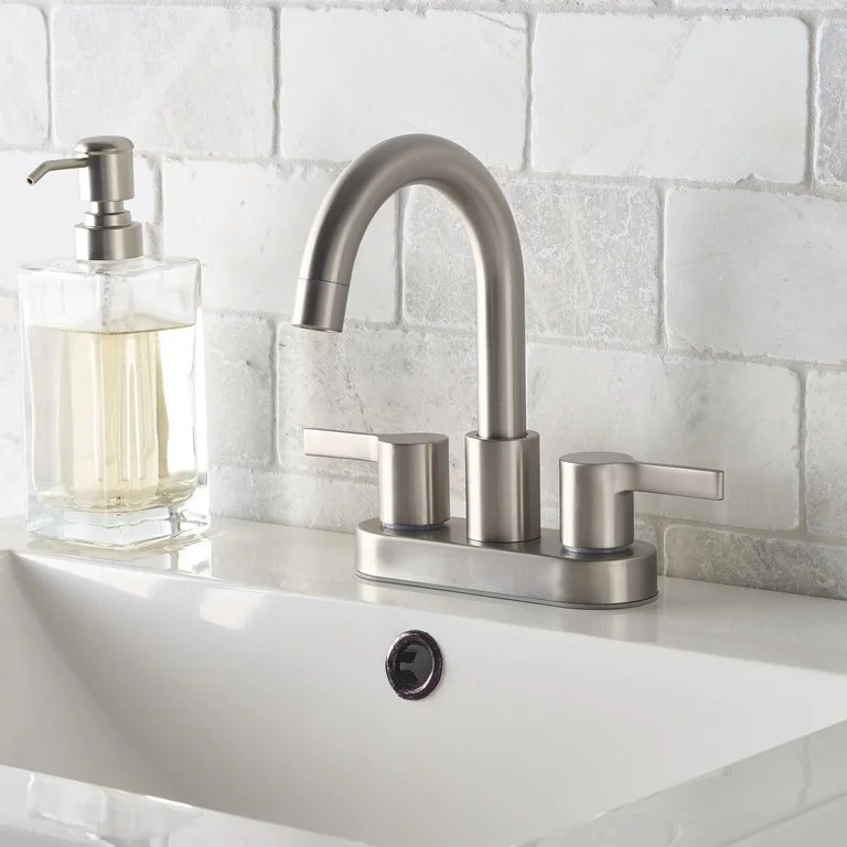 Condition photo showing New/Like New for better homes & gardens clean modern 4" centerset bathroom faucet in black
