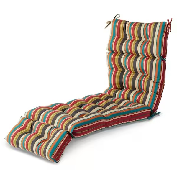 Condition photo showing New/Like New for 22 in. x 72 in. sunset stripe outdoor chaise lounge cushion
