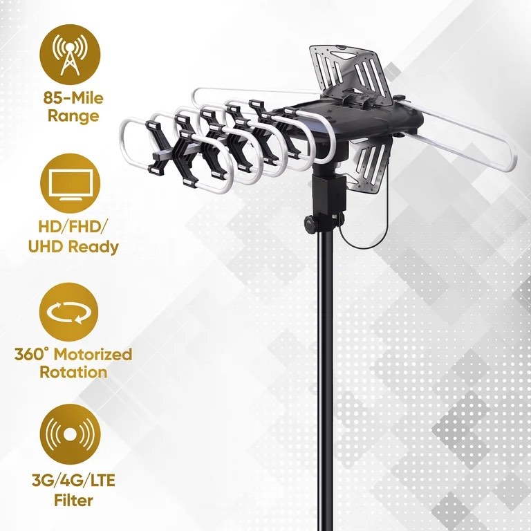 Condition photo showing New/Like New for onn outdoor motorized antenna up to 85 mile extended range