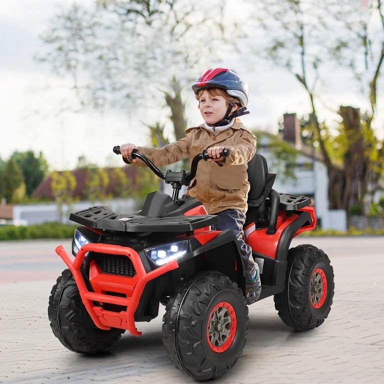 Condition photo showing New/Like New for honey joy 24v kids atv, electric ride on quad, led headlights, music, 5mph max speed, big tires, toddler 4 wheeler, ride on toy car with front & rear storage, gift for boys girls (red)