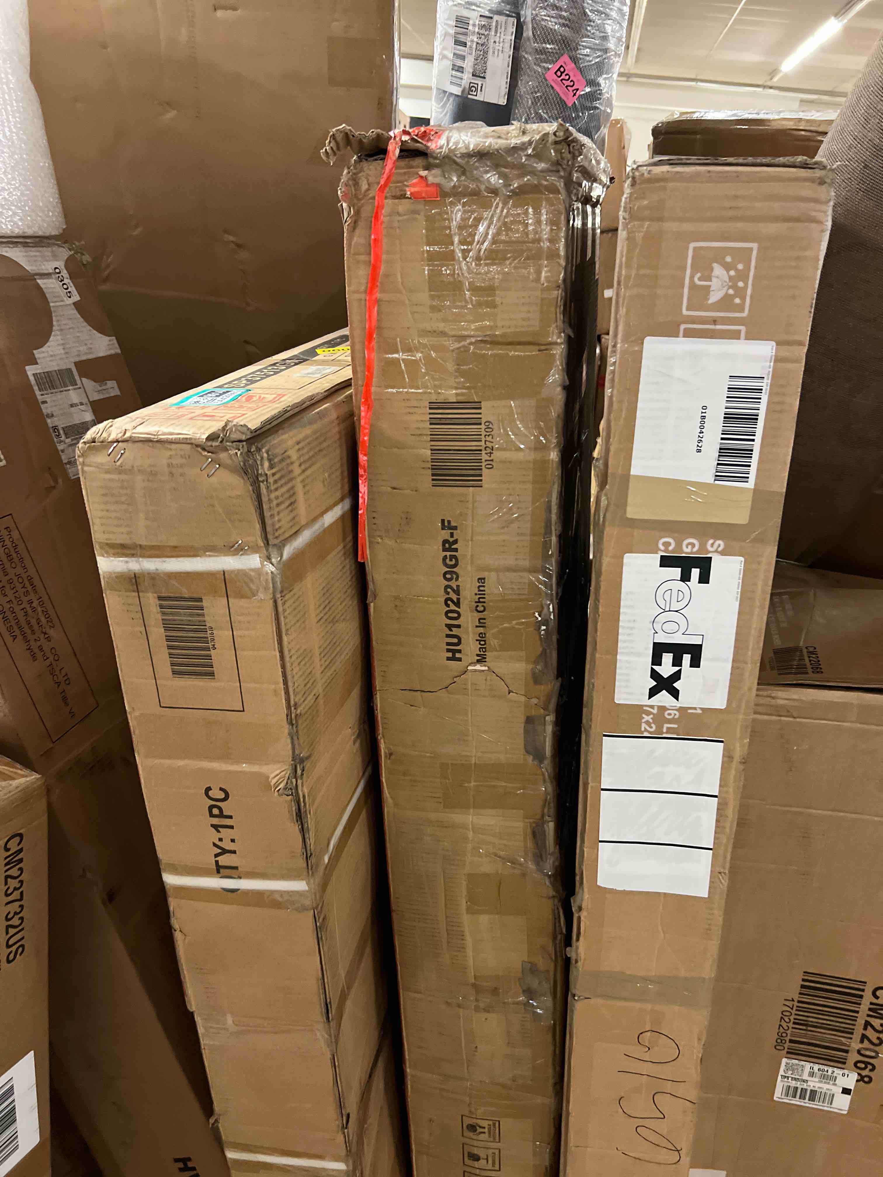 Condition photo showing New/Like New for gray wooded frame full size platform bed with 4 storage drawers adjustable headboard, not need box spring