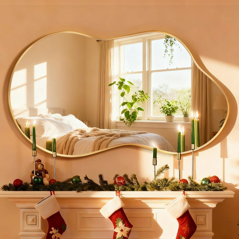 TEWLOSS Irregular Wall Mirror 46"x26" Cloud Shaped Mirrors for Bathroom, Gold Aluminum Alloy Frame