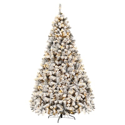 Costway 9-ft Pre-lit Flocked White Artificial Christmas Tree with White LED Lights