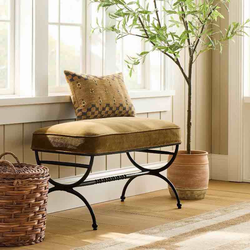 Traditional Cast Iron Bench with Upholstered Seat Cushion Olive Green - Threshold™ designed with Studio McGee