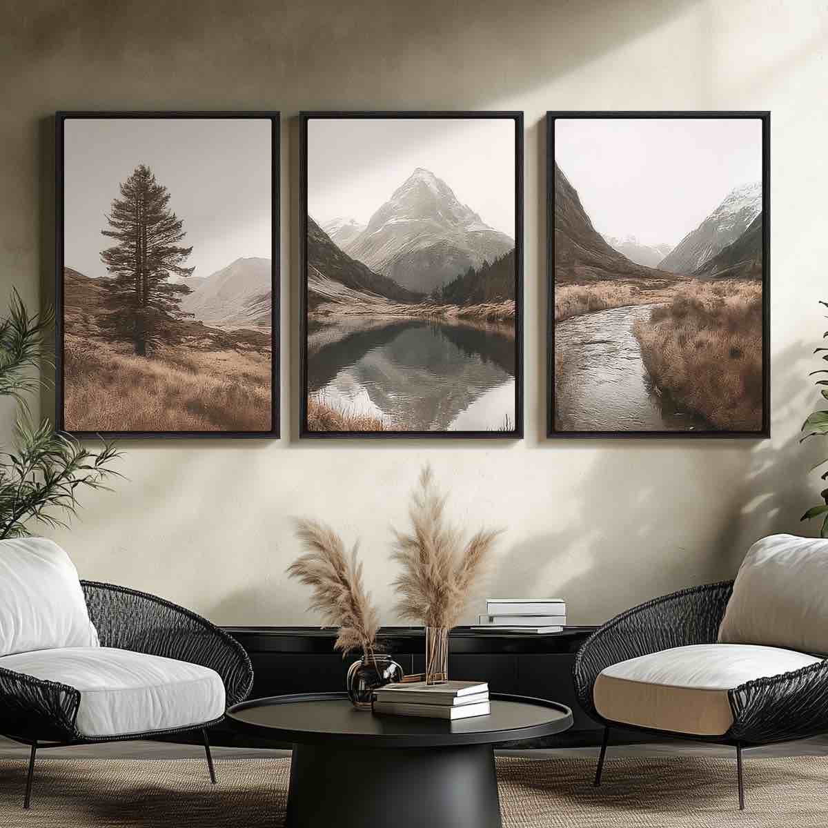 Framed Canvas wall Art, Vintage Abstract Wall pirnts for Bedroom (Set of 3)