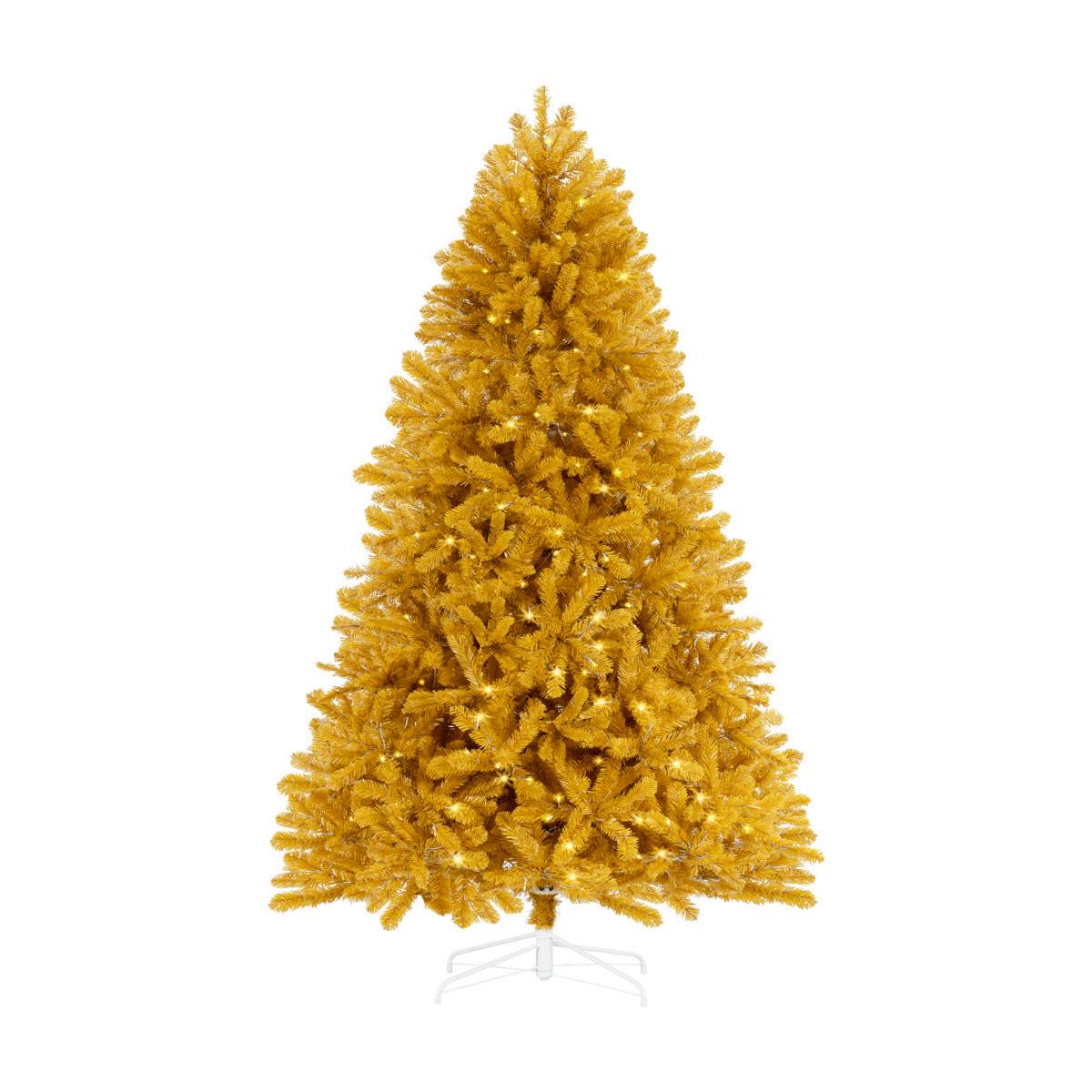 Prelit Gold Artificial Christmas Tree with Sturdy Metal Stand – Unique Christmas Holiday Tree Available in 6.5 ft, 7.5 ft, and 9 ft Sizes for Elegant Indoor Christmas Décor with 950 Warm Lights, 2392 Branch Tips