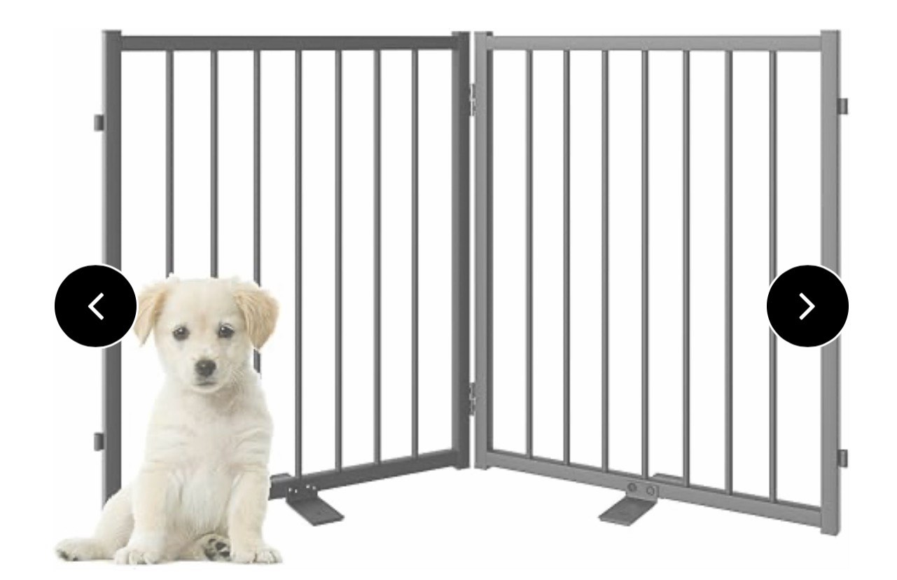 SNUOWU Full Metal Freestanding Dog Gate with Door, 24''Height Foldable Pet Dog Fence for Indoor & Outdoor, 2 Panels Extra Wide Free Standing TallDog Gates for Doorways,House,Stairs,Porch,Deck,Yard ( One in stock is WHITE)