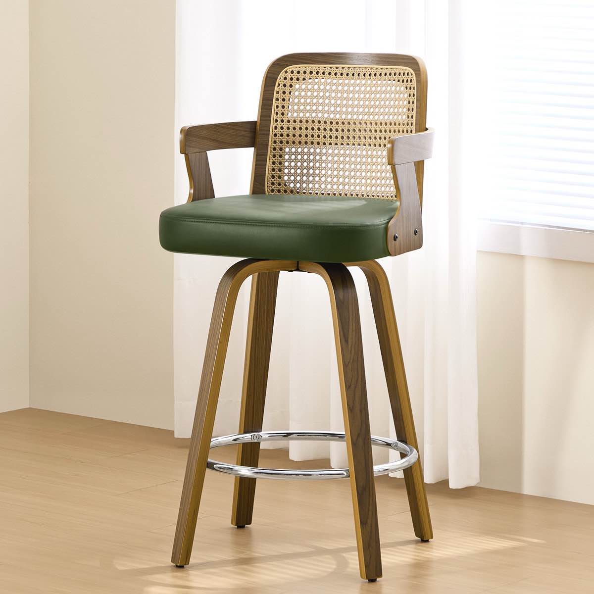26.77" Upholstered Cane Back Counter & Bar Stool With Armrest