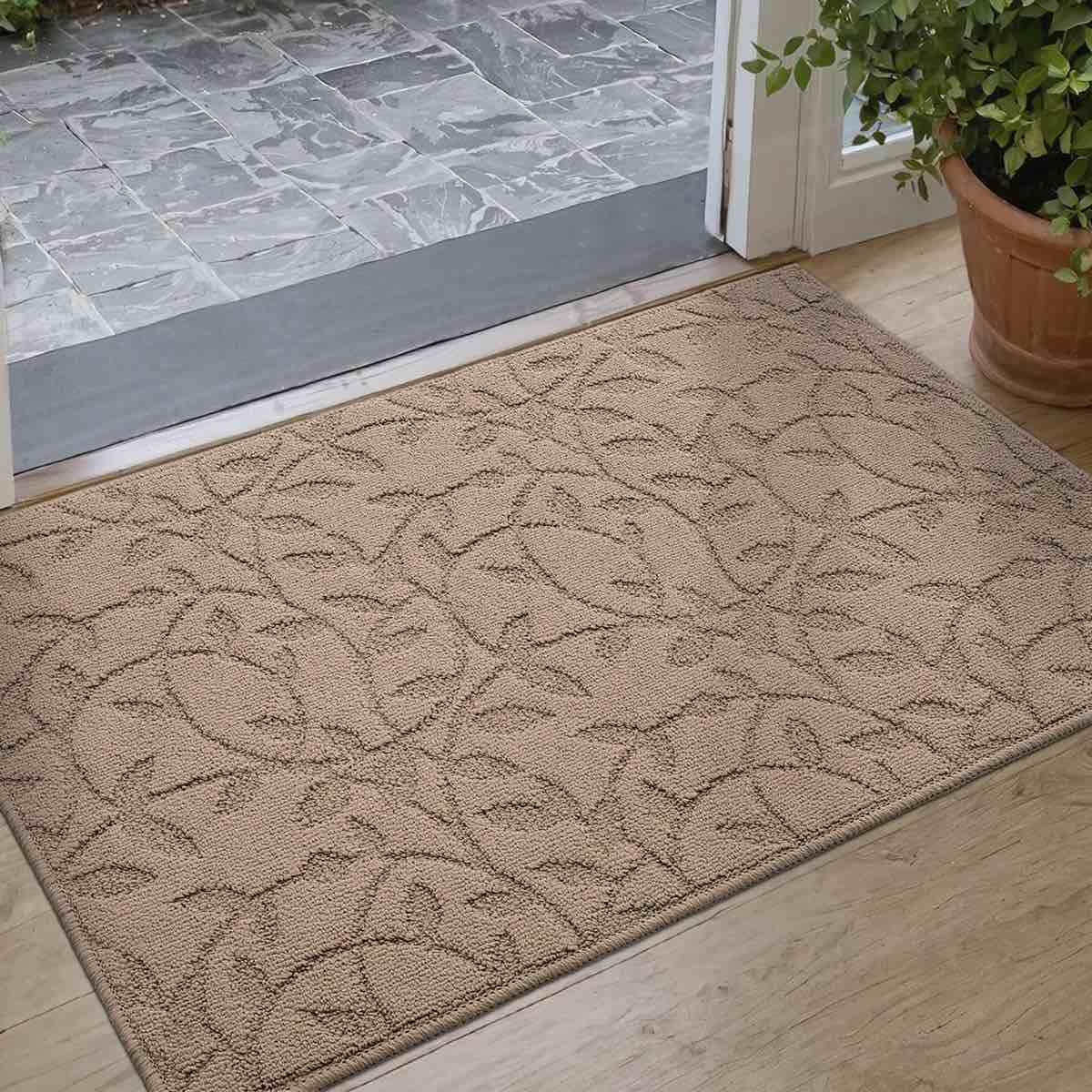 Floral Indoor Outdoor Doormat,Machine Washable Low Profile Non-Slip Rug for Front Back Door,Entry