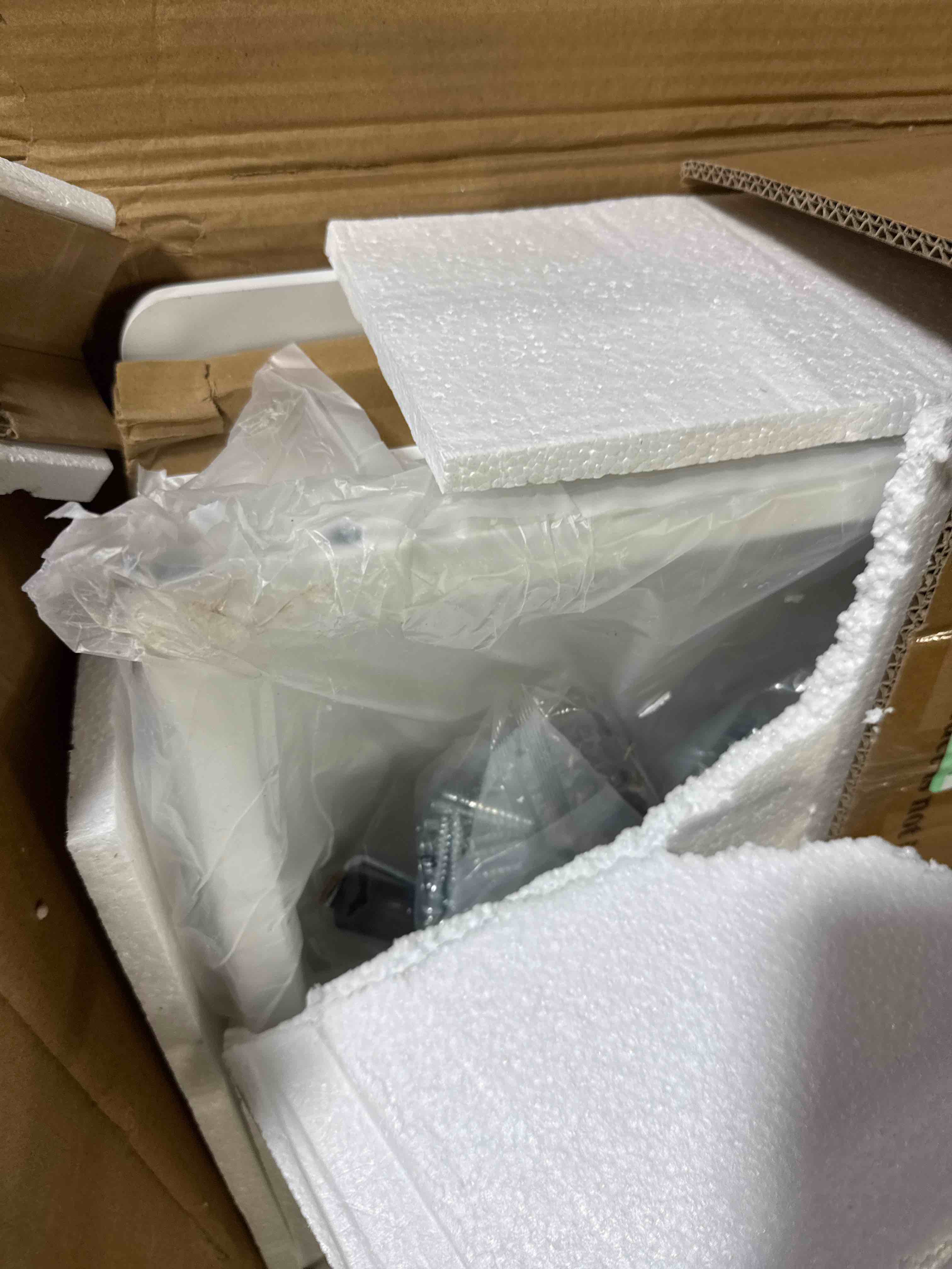 Condition photo showing New/Like New for Kitsure Vanity Desk with Mirror and Lights - Large Capacity Makeup Vanity with 4 Fabric Storage Drawers & 3 Lighting Modes, Vanity Table Set with Sturdy Metal Frame for Bedroom, White, 35" x 17" x 52"