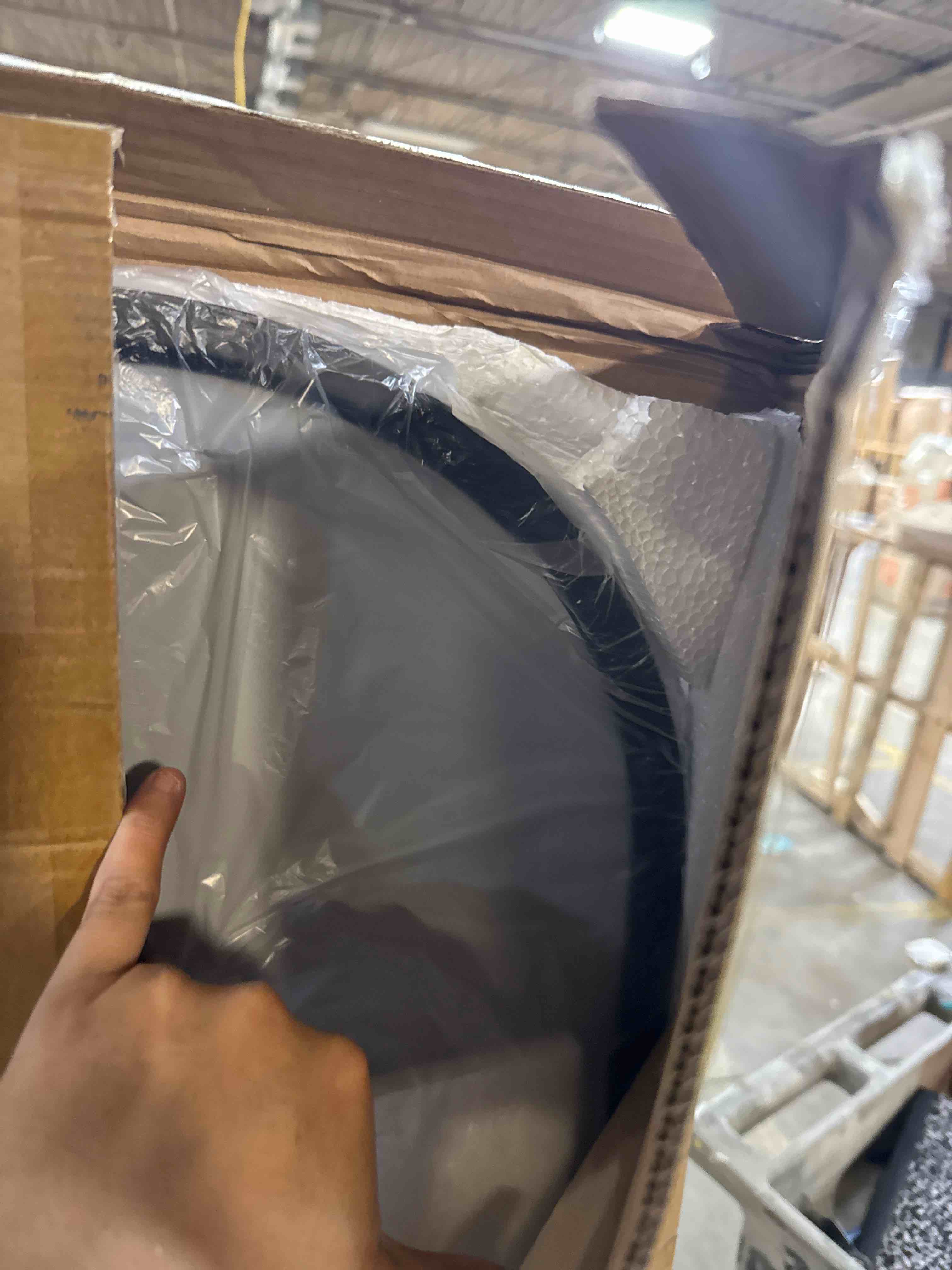 Condition photo showing New/Like New for 58"x19"Floor Mirror Full Length,Arched Full Length Mirror with Stand,Full Body Mirror,Hanging or Large Leaning for Bedroom Living Room Black Black 58"L x 19"W
