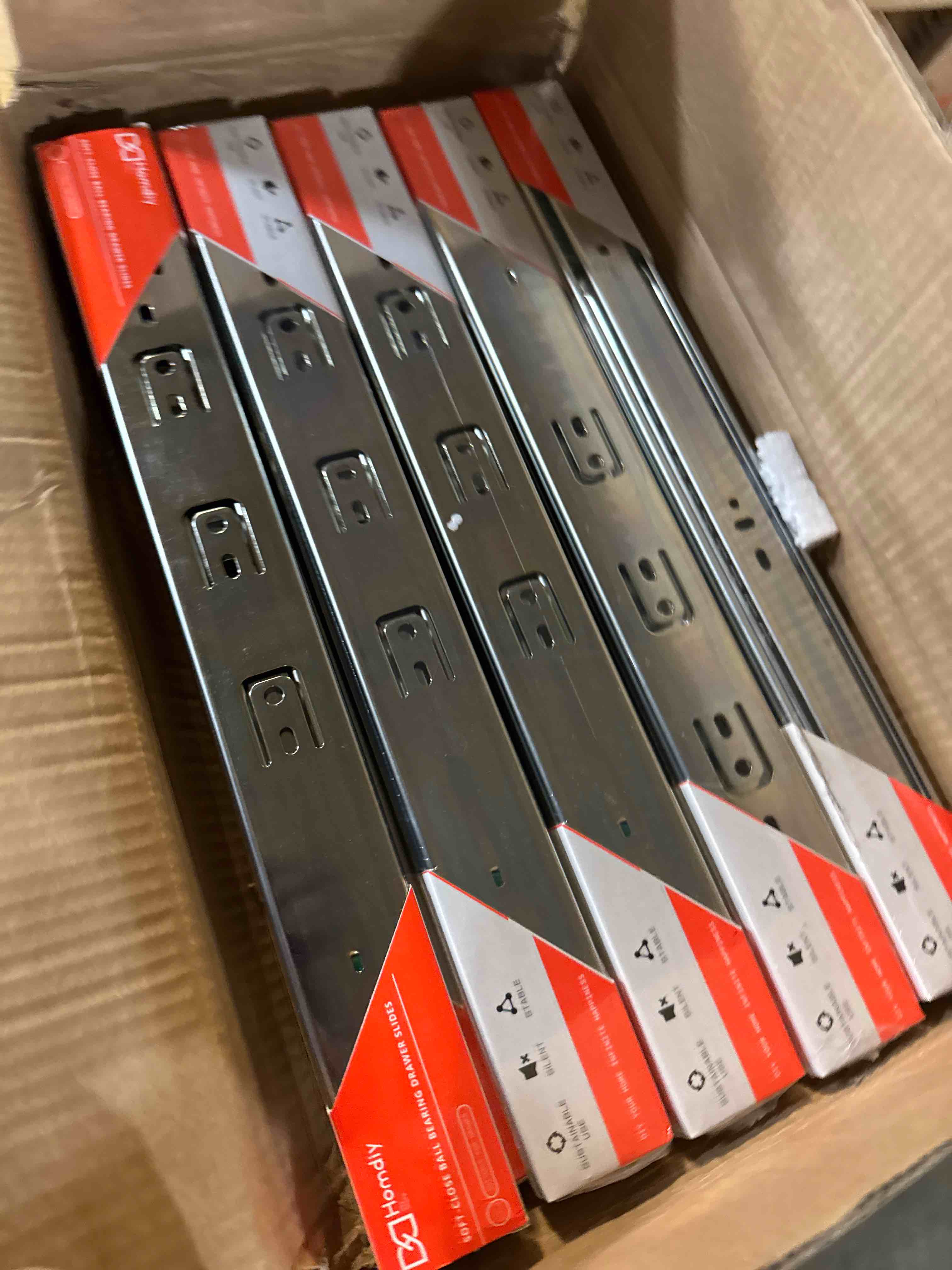 Condition photo showing New/Like New for homdiy 16 Inch Soft Close Drawer Slides 1 Pair Heavy Duty Side Mount Dresser Cabinet Rails Metal Ball Bearing and Full Extension Kitchen Cabinet Drawer Runners 100 LB Capacity 16 Inch 1 Pair