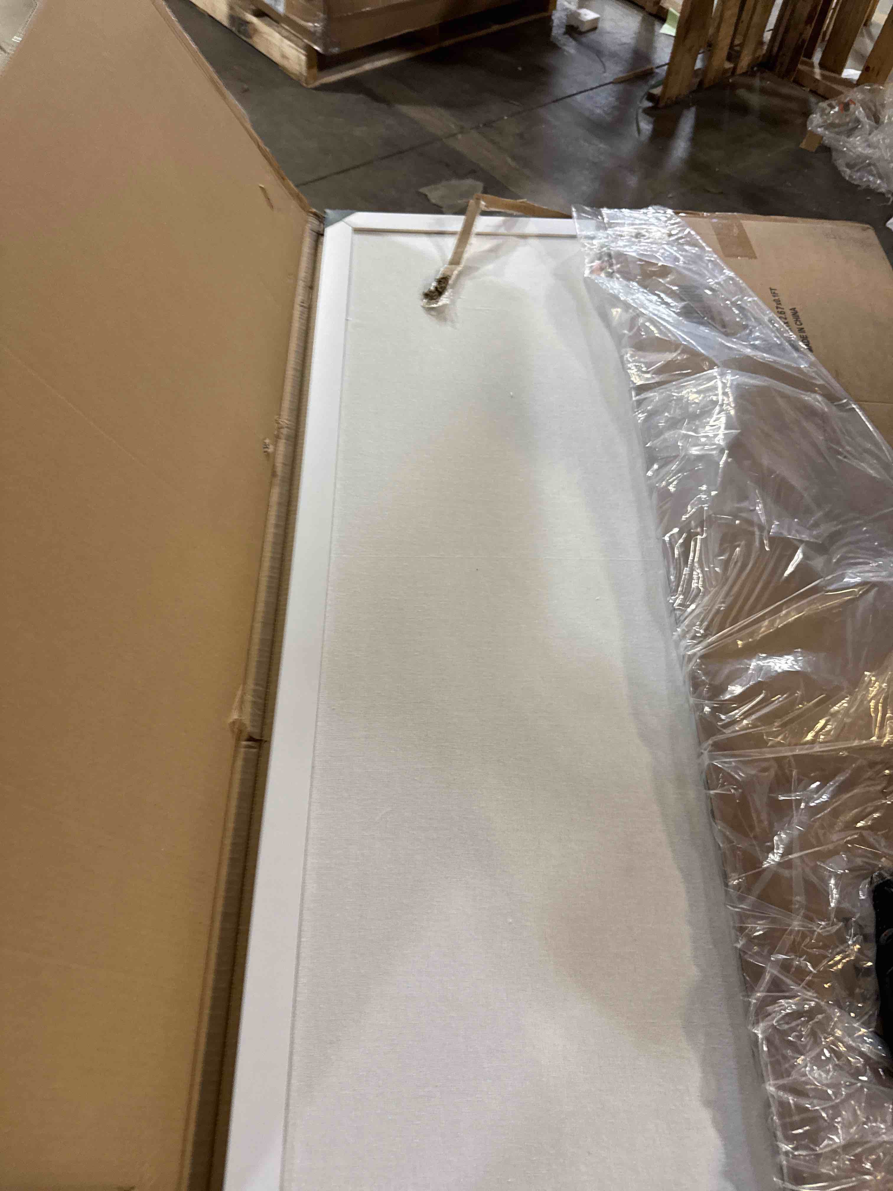 Condition photo showing New/Like New for Board2by Farmhouse Linen Cork Bulletin Board 48 x 32, White Wood Framed 4 x 3 Corkboard, Office Board for Wall Decor, Large Pin Board Picture Board with 20 Pushpins for School, Home & Office White 32" x 48"