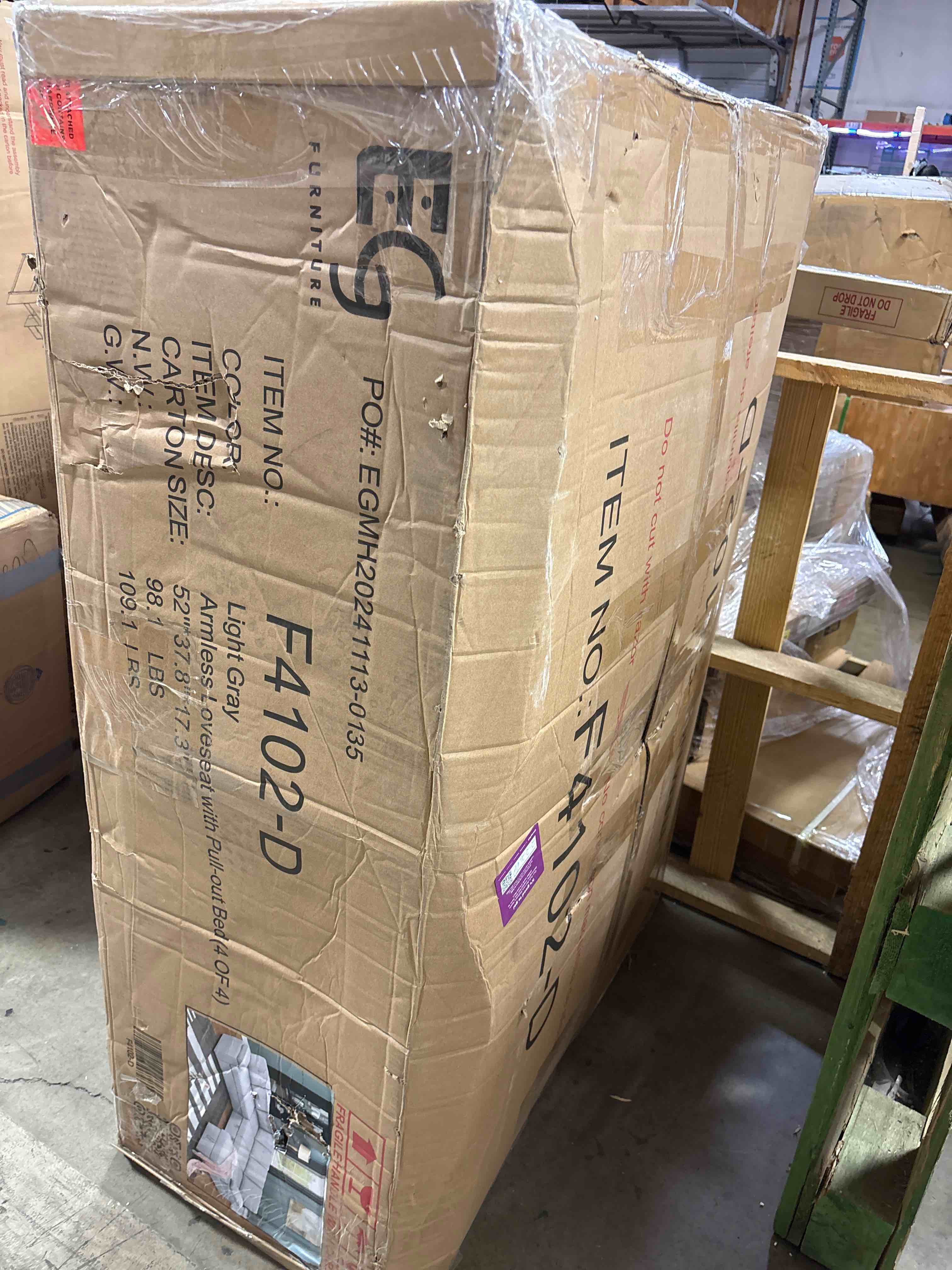 Condition photo showing Good Condition for Aine 118" Wide Fabric Sectional Sleeper Sofa (Pull-Out Bed) With Storage Chaise, BOX 4 OF 4 ONLY*