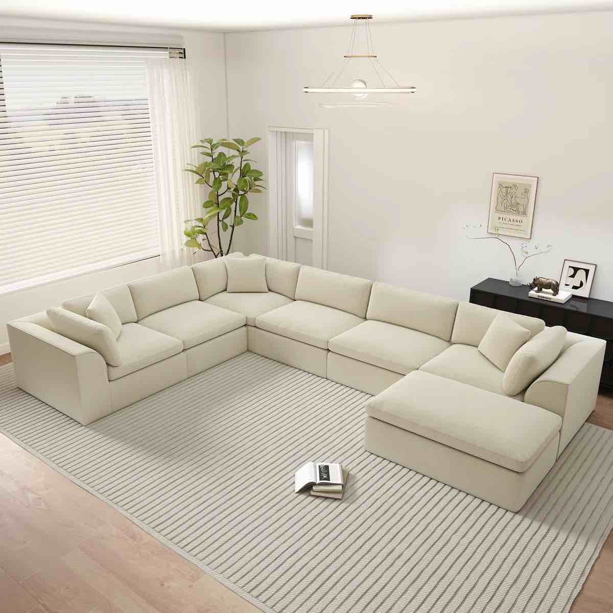 7-Seater Modular L-Shaped Sectional Sofa With Ottoman Cloud-Like Chenille Fabric Modern Boneless Design For Apartments