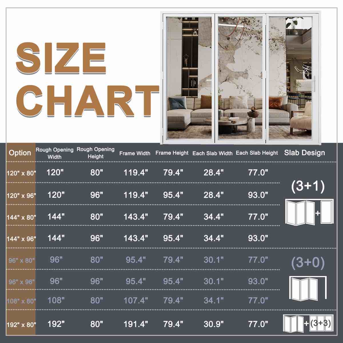 Condition photo showing New/Like New for 108"W x 80"H Left Outswing Double Tempered Glass White Aluminum Folding Biofold Patio Door 3+0