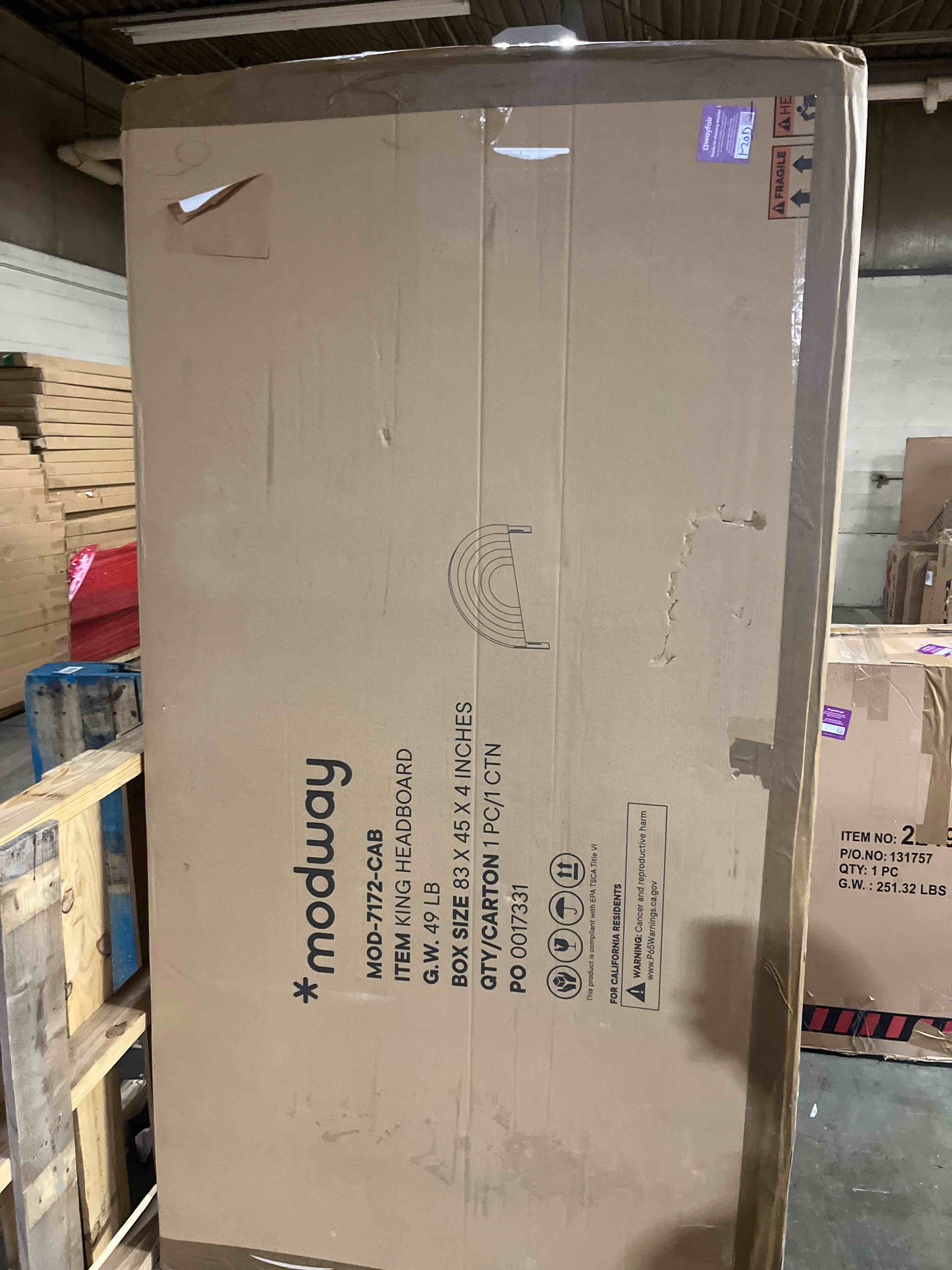 Condition photo showing New/Like New for Modway Solana Soft Arch Shaped Round King Headboard in Cadet Blue – Upholstered Headboard – Stain-Resistant Performance Velvet Headboard for King Size Beds