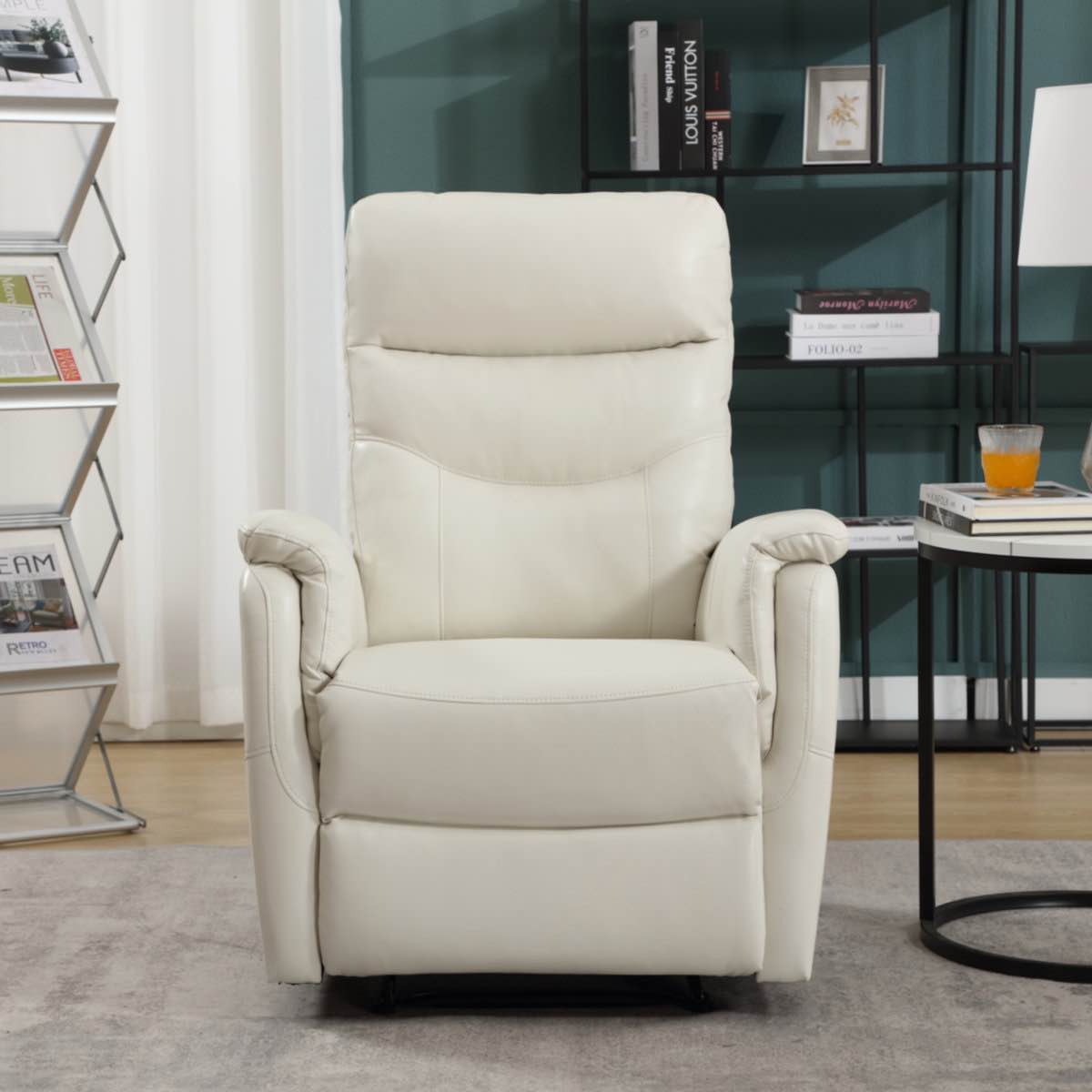 Condition photo showing New/Like New for 31.5'' Wide Top Genuine Leather Zero Clearance Recliner Power Recliner With USB Port, Modern Reclining Chair