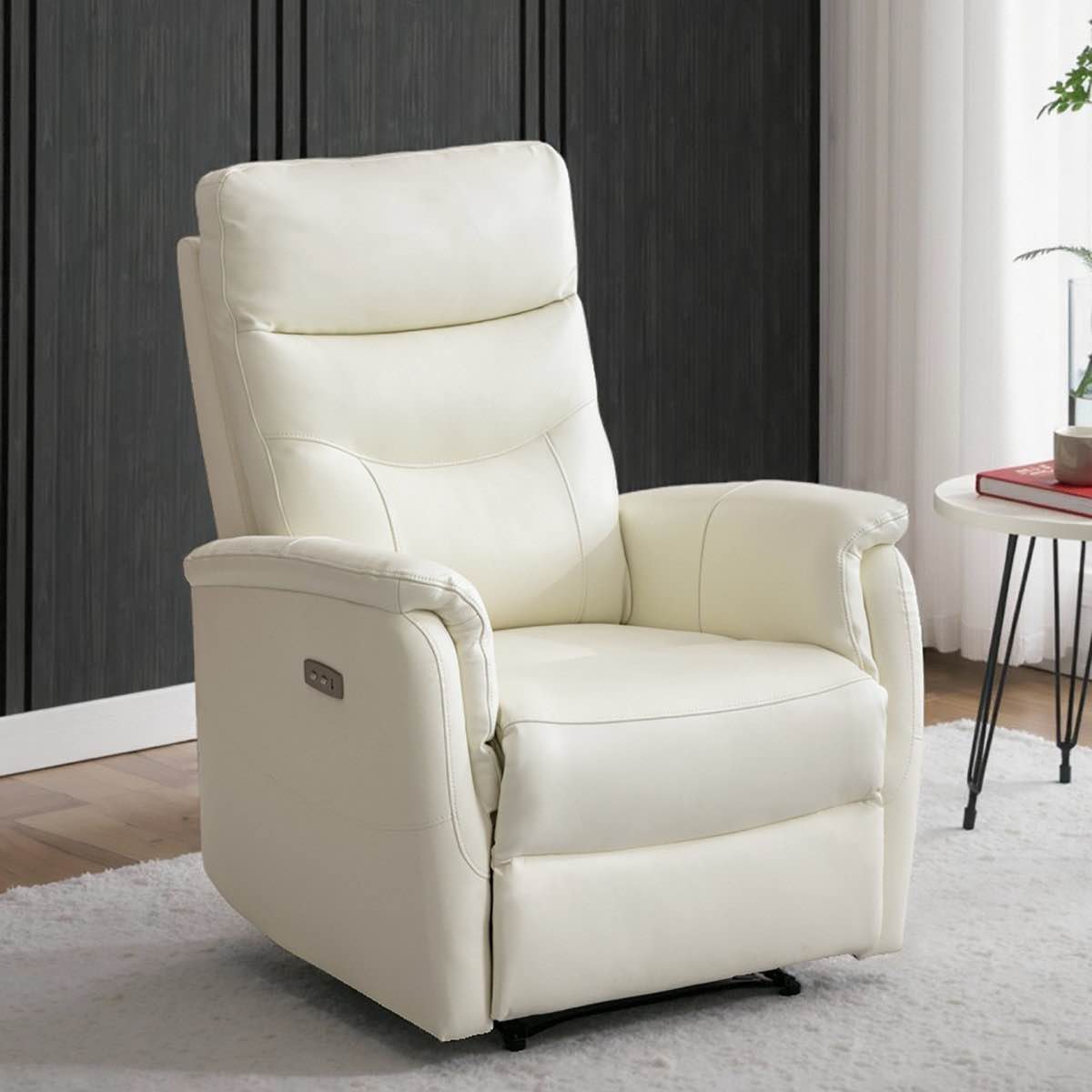 31.5'' Wide Top Genuine Leather Zero Clearance Recliner Power Recliner With USB Port, Modern Reclining Chair