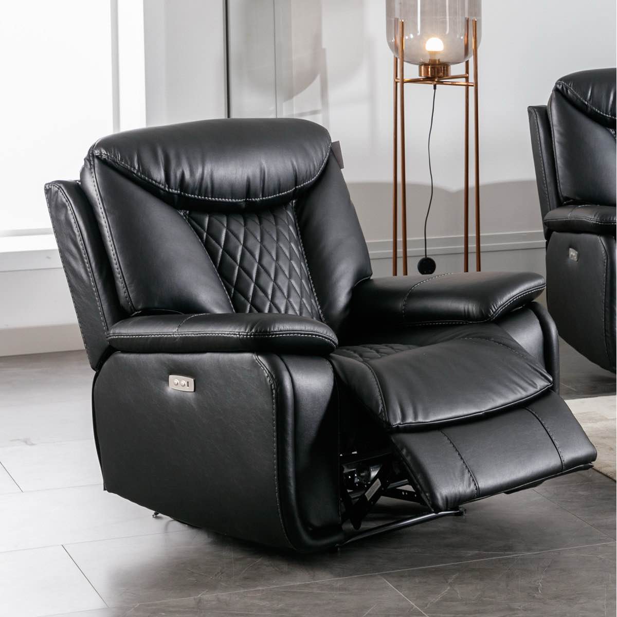 Condition photo showing New/Like New for Saneela 40" Wide Modern Breathable Leather Power Recliner with Durable Diamond Stitching & USB