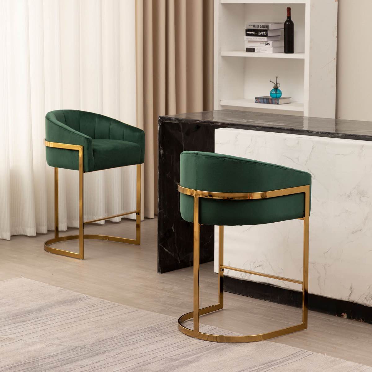 Condition photo showing New/Like New for Johnnice 27" Metal Tufted Bar Stools (Set of 2)