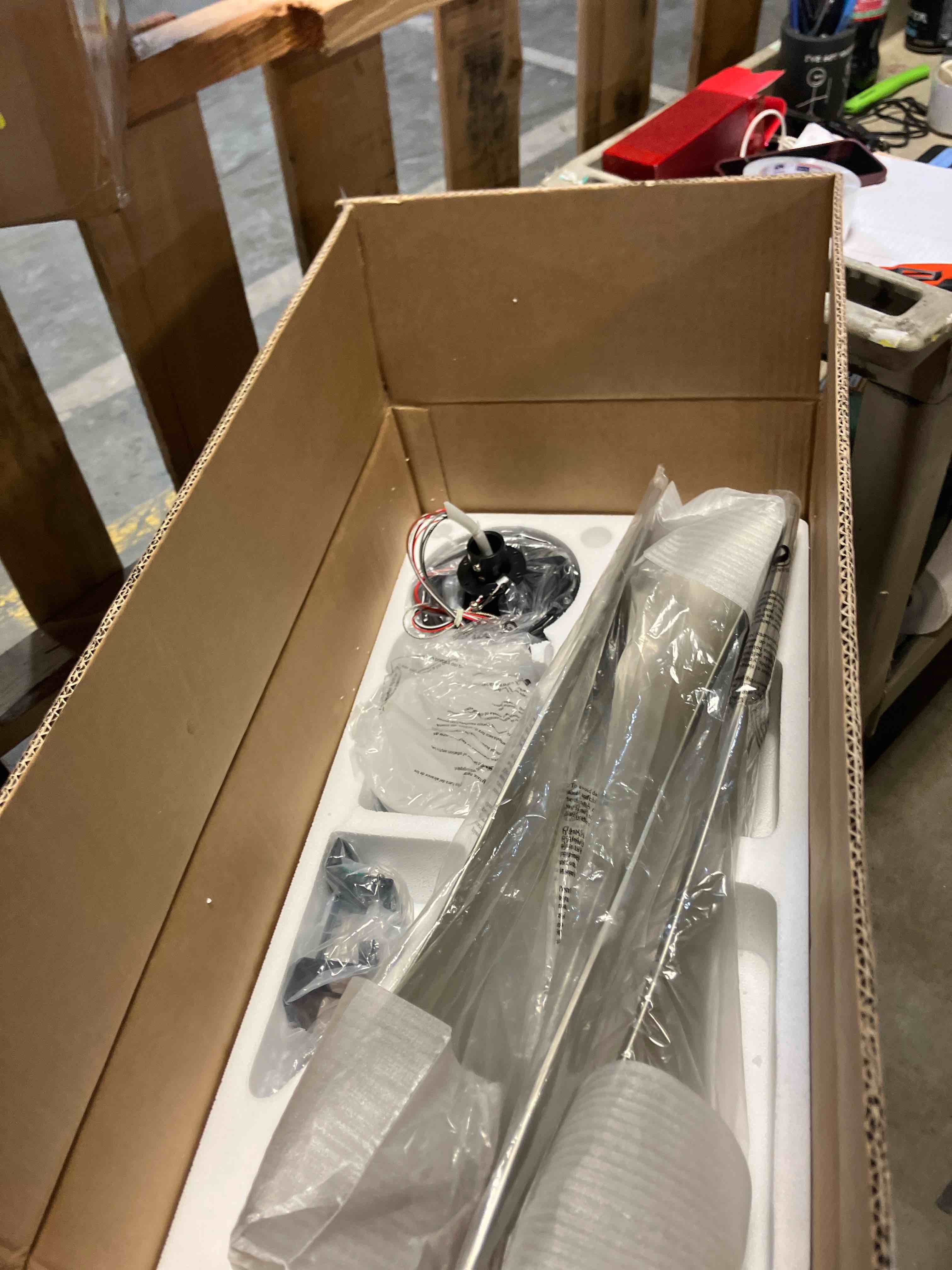 Condition photo showing New/Like New for VONLUCE Ceiling Fans with Lights, 52" Mid Century Ceiling Fan and Remote, Stepless Dimming, 6 Speeds Noiseless DC Motor, 3 ABS Blades, Indoor Ceiling Fan for Kitchen Bedroom Living Room, Nickel Nickel with Light