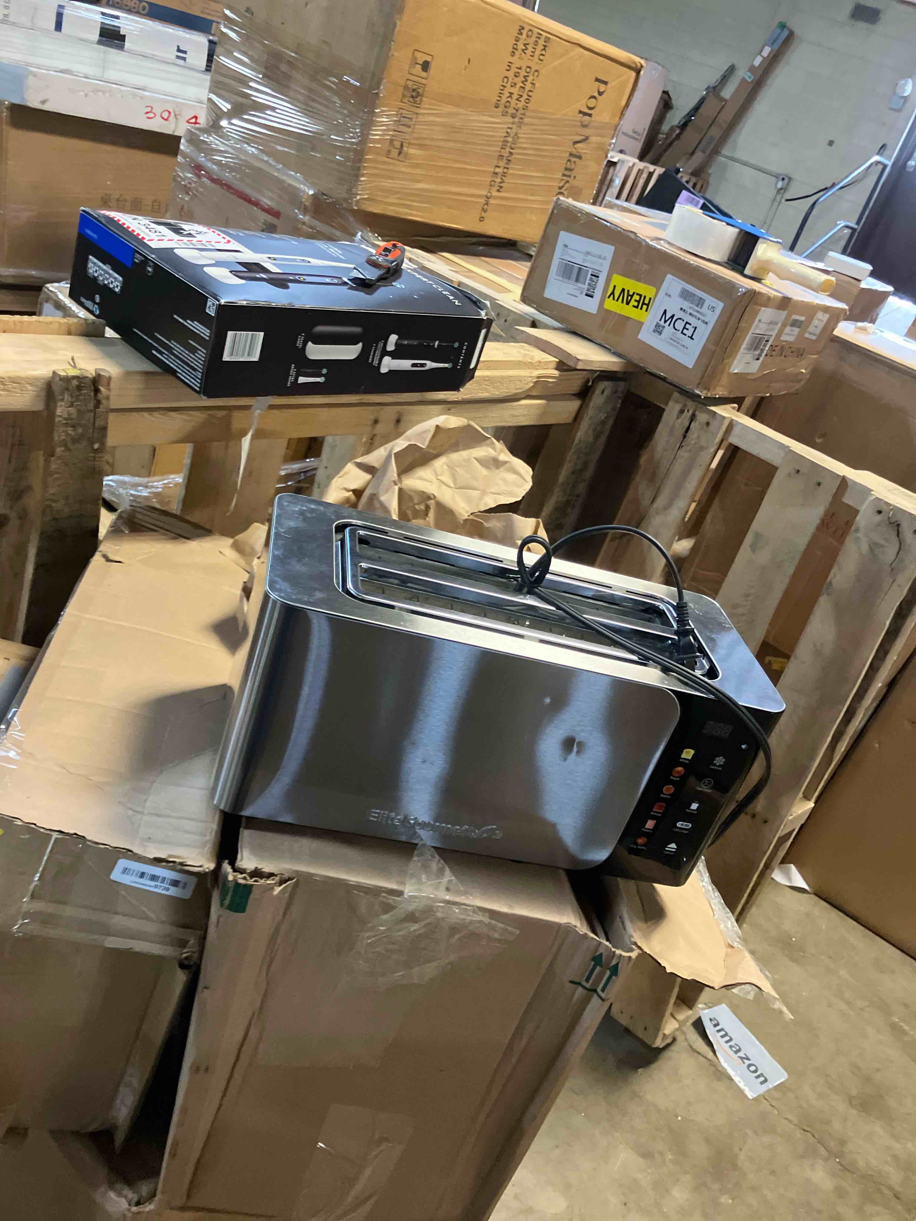 Condition photo showing Good Condition for Elite Gourmet ECT5924D SmartToast Digital Long Slot 4 Slice Toaster, 1.5” Wide Slots for Thick Breads & Bagel Function, LED Touch Screen, Countdown Timer, 6 Shades, Stainless Steel 4 Slice Black/Stainless Steel