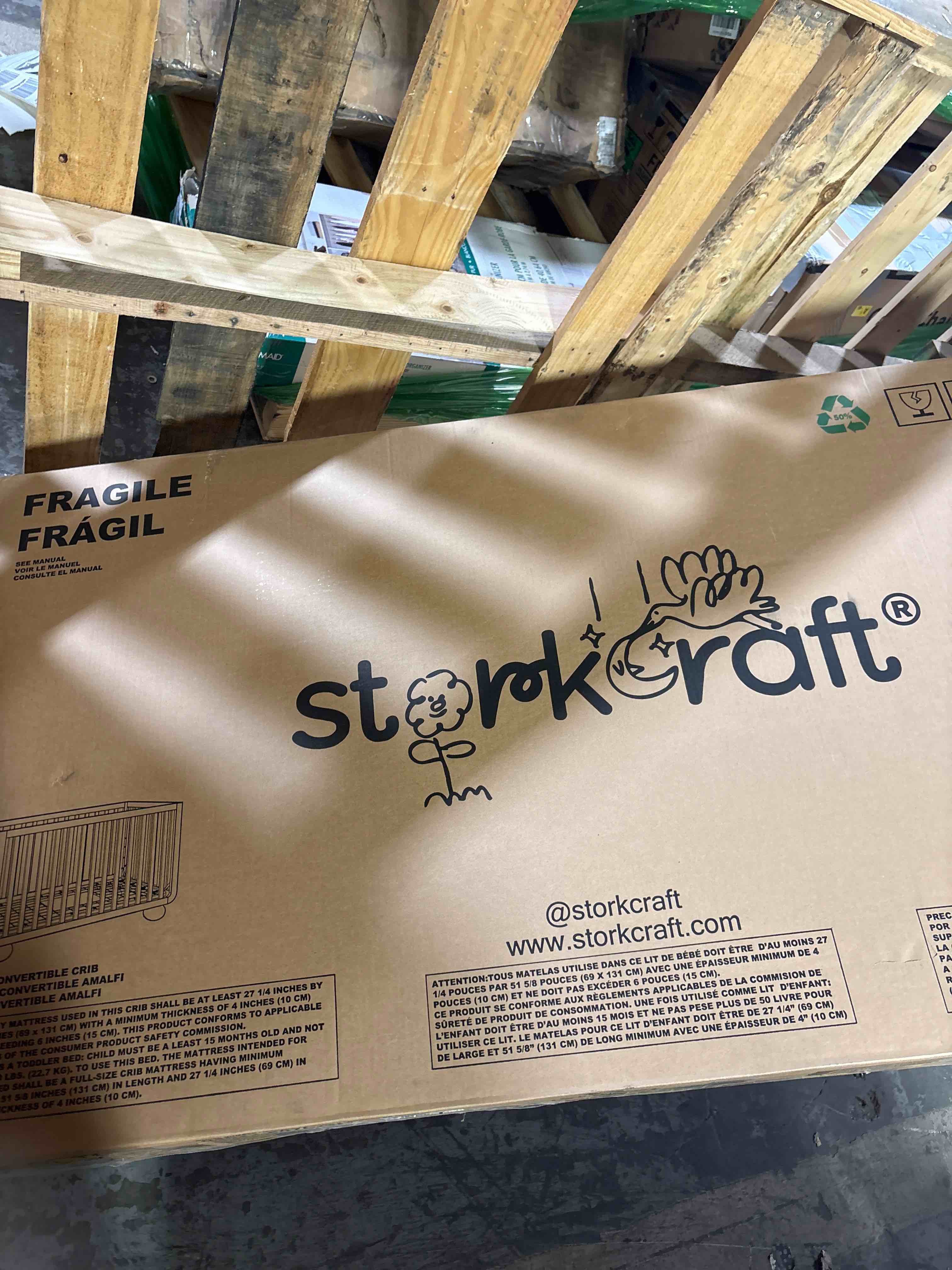Condition photo showing New/Like New for Storkcraft Amalfi 5-in-1 Convertible Crib with Toddler Guardrail (Sage & Driftwood) – GREENGUARD Gold Certified, Toddler Bed Conversion Kit Included, Fits Standard Crib Mattress, Converts to Full Bed