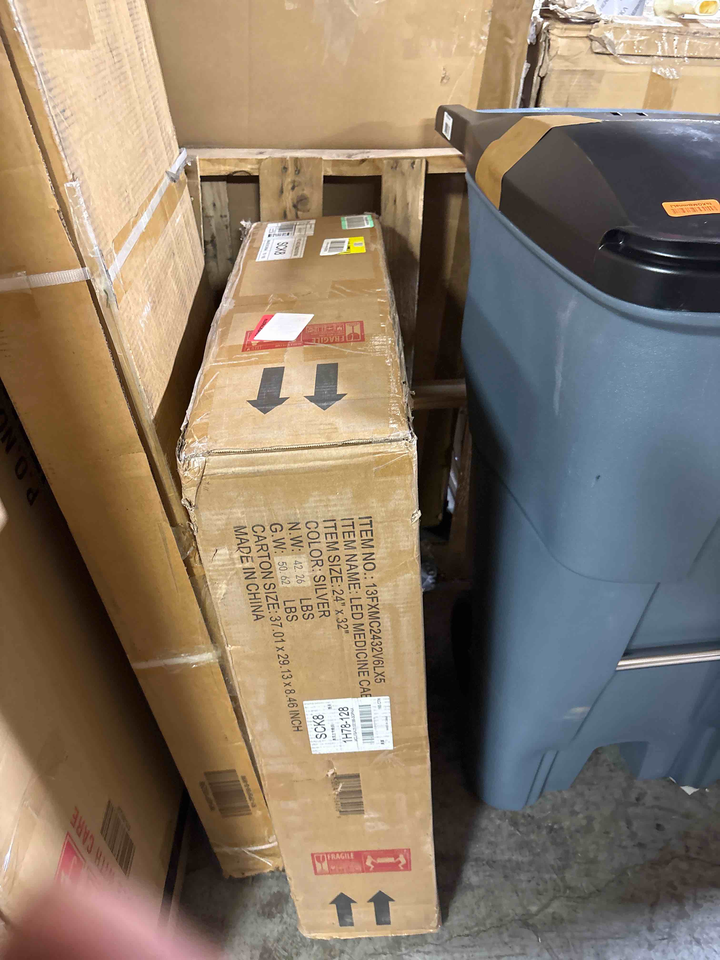 Condition photo showing Good Condition for ExBrite 24"x32" Lighted Medicine Cabinet, Recessed/Surface LED Mirror Cabinet with Clock & Temp Display, Defog, Stepless Dimming,Built-in Dual 1800W Power Outlets & 6000K Sensor Light,Left Hinge Door Left Open 24''x32''