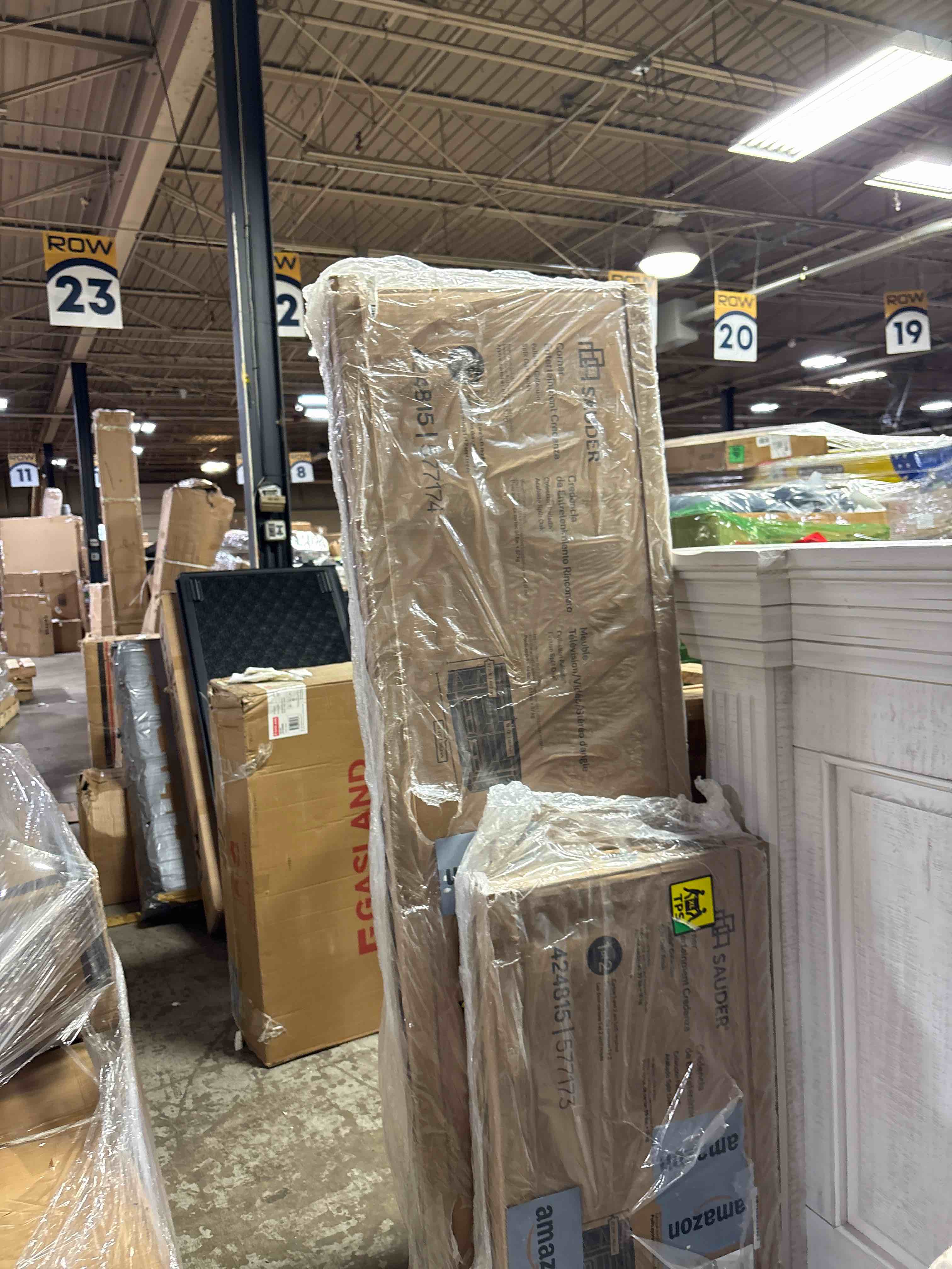 Condition photo showing New/Like New for Sauder Palladia Corner TV Stand Console Entertainment Credenza, in Split Oak