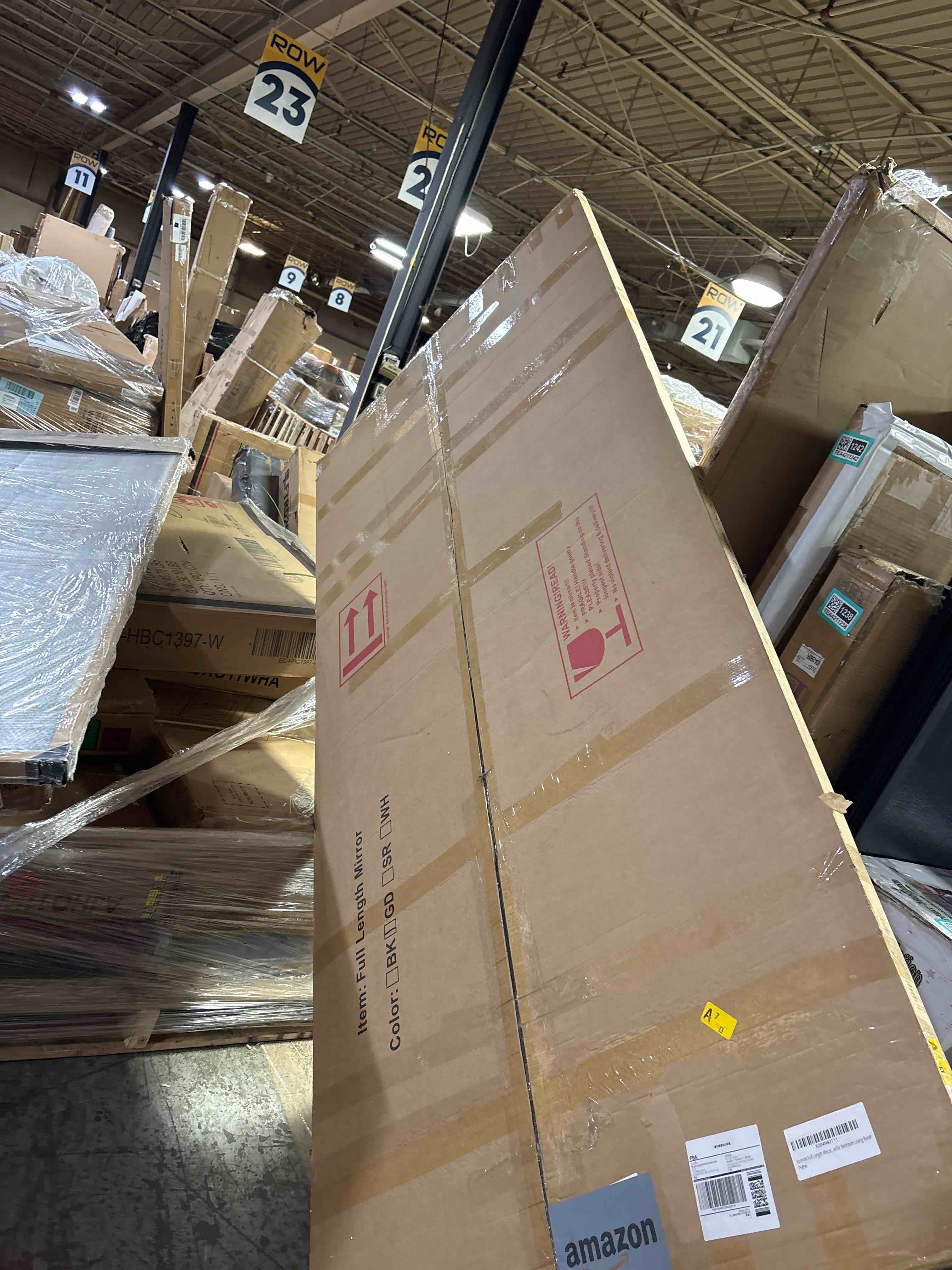 Condition photo showing New/Like New for Koonmi Full Length Mirror, 86"x40" Mirror Full Length with Stand, Gold Domed Top Square-Edged Floor Mirror with Aluminum Alloy Frame for Bedroom Living Room Gold 86"L x 40"W