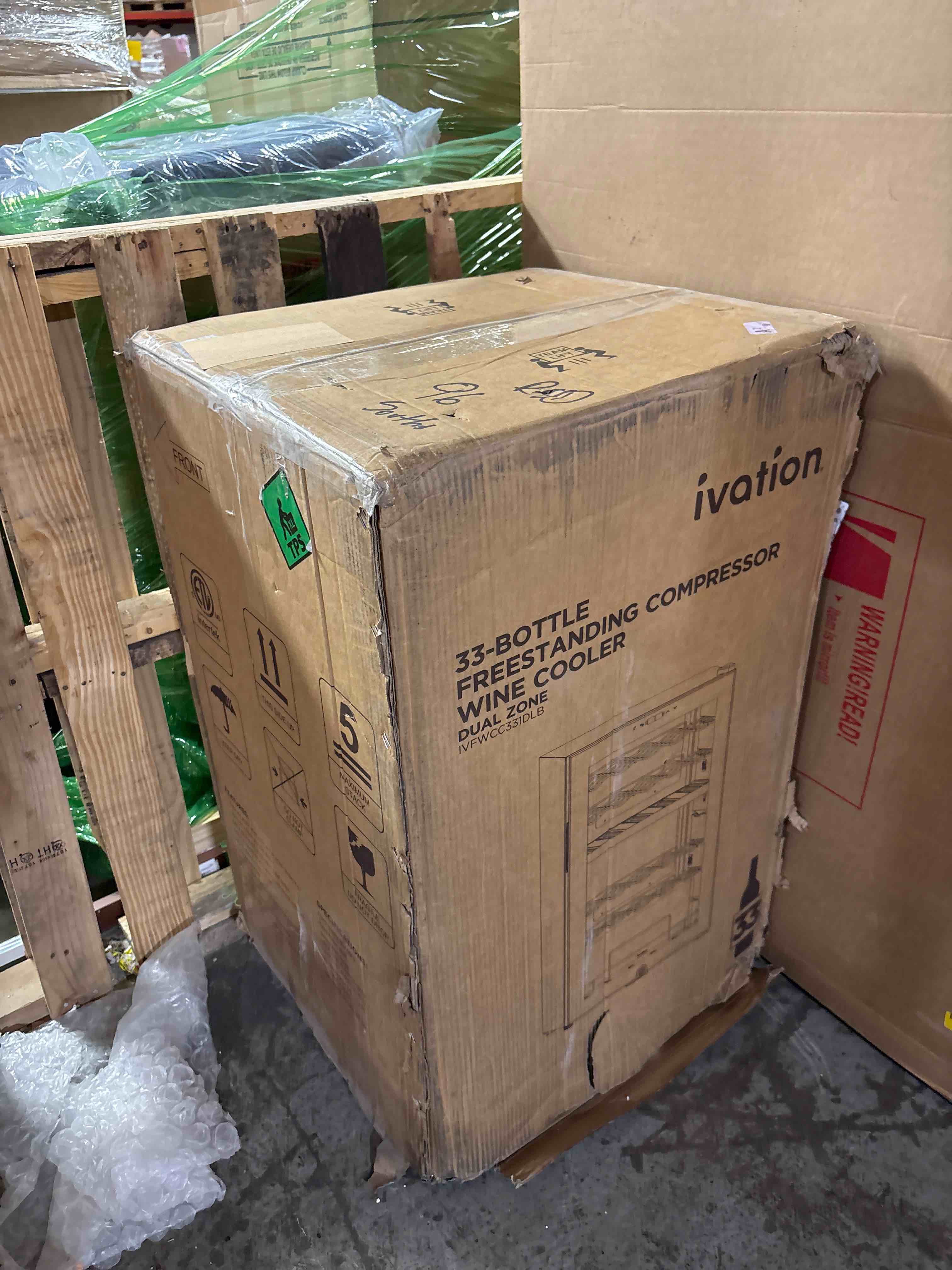 Condition photo showing Good Condition for Ivation 33 Bottle Dual Zone Wine Cooler Refrigerator w/Lock | Large Freestanding Wine Cellar For Red, White, Champagne & Sparkling Wine | 41f-64f Digital Temperature Control Fridge Glass Door Black