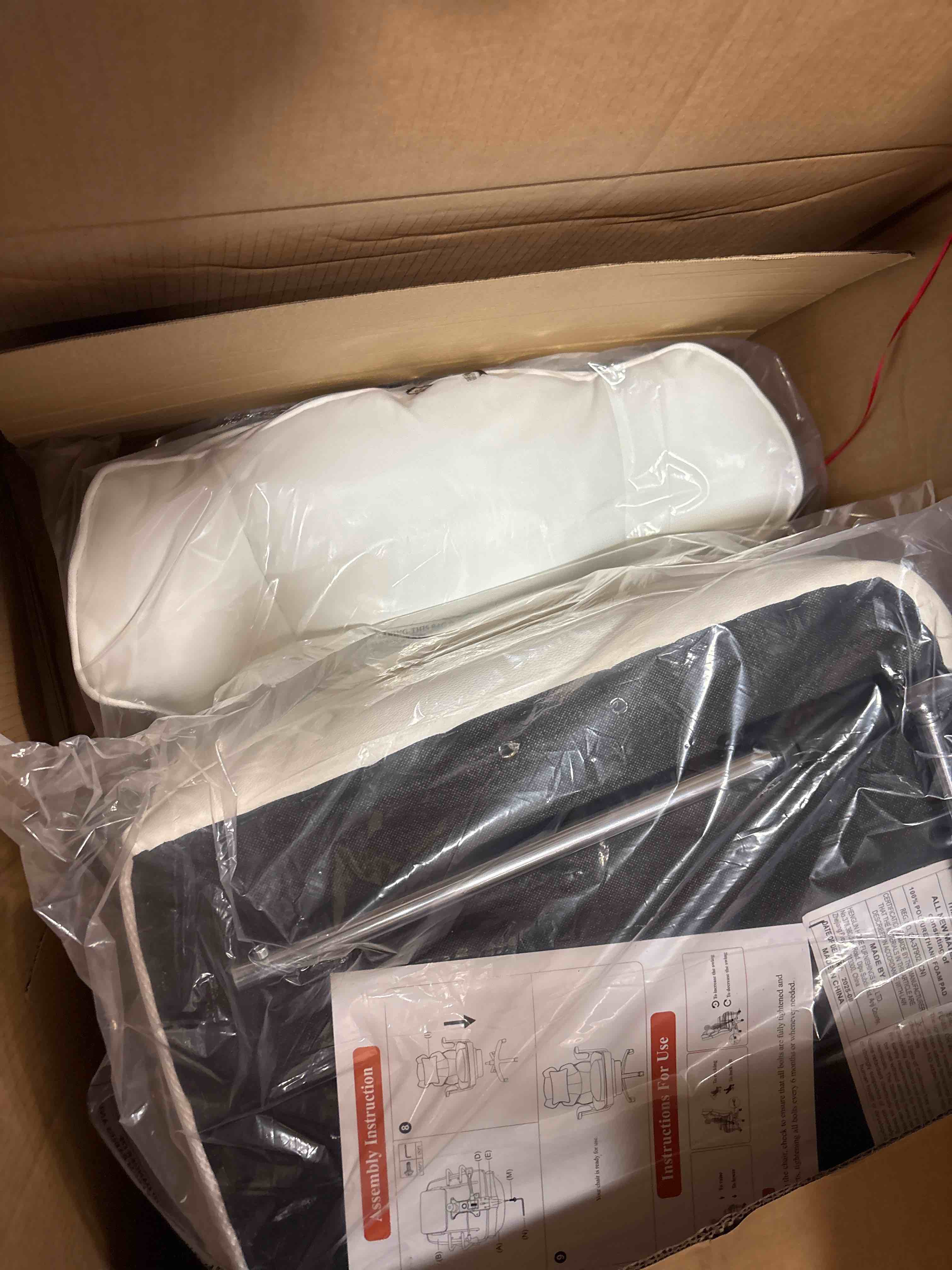 Condition photo showing New/Like New for Big Tall PU Leather Reclining High Back Executive Chair in White with Footrest and Lumbar Support with Adjustable Arms
