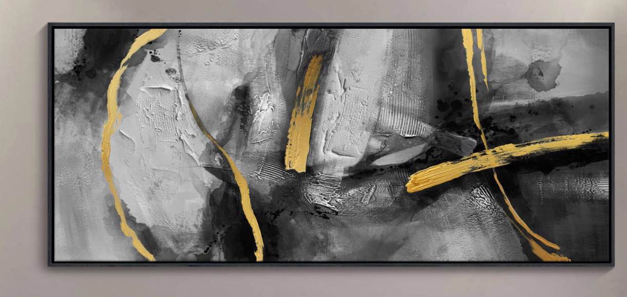 CHATYOUNG Abstract Black Gray Gold Large Canvas Wall Art 32" x 71" 