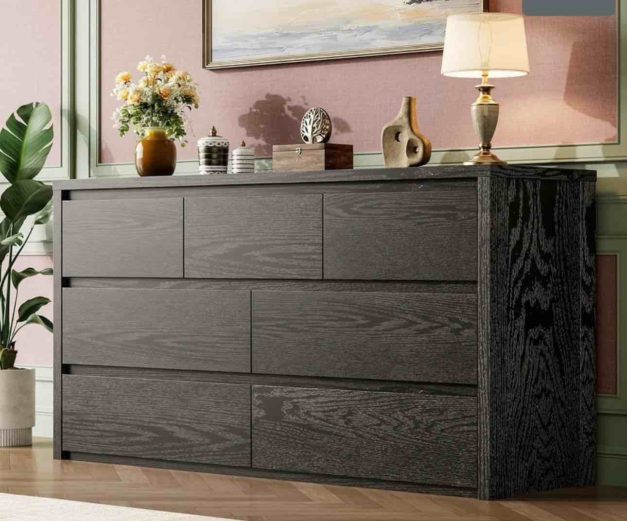 Garvee 7 Dresser for Bedroom, Wooden Drawer Dresser, Storage Cabinet with Drawers for Bedroom ( 2 BOXES TOTAL)