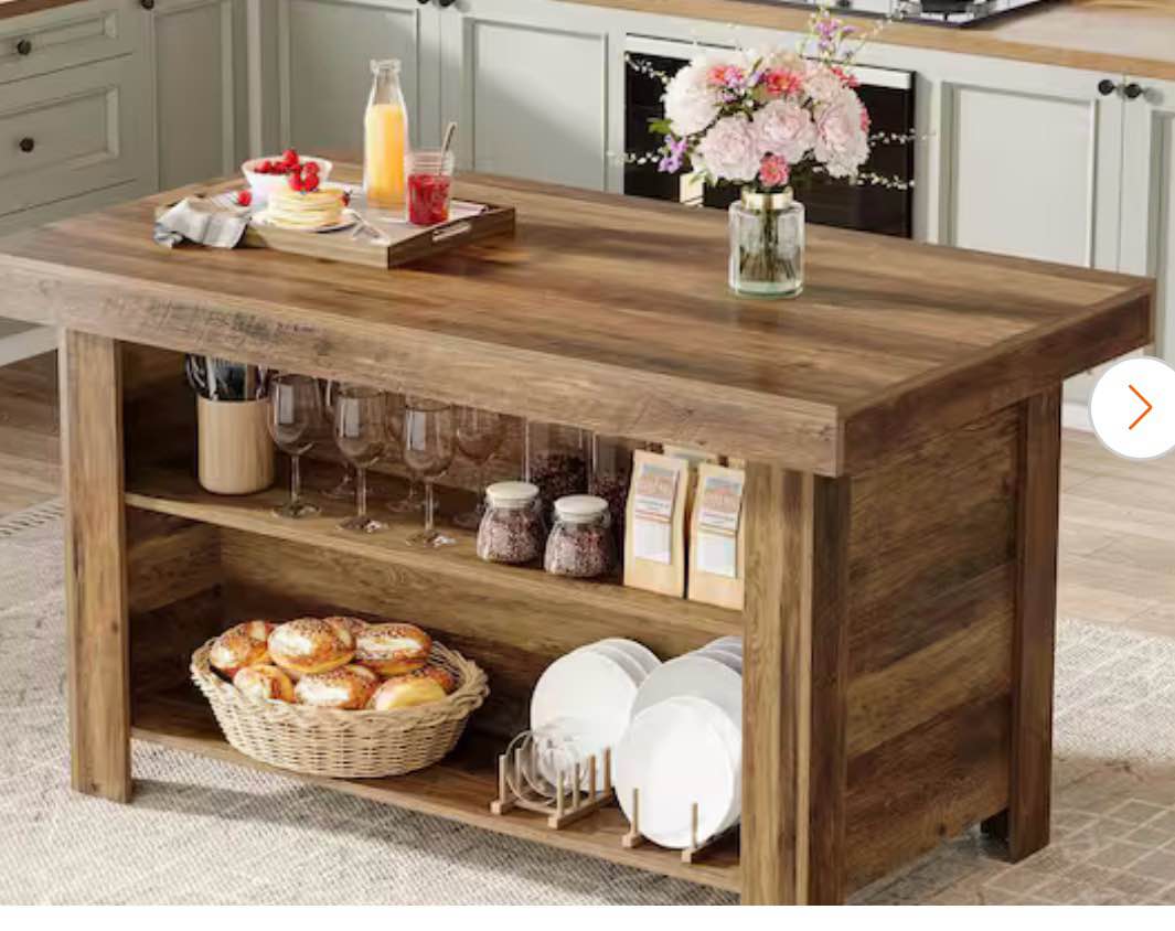 halseey brown wood 55 in. kitchen island with storage, farmhouse stationary island table