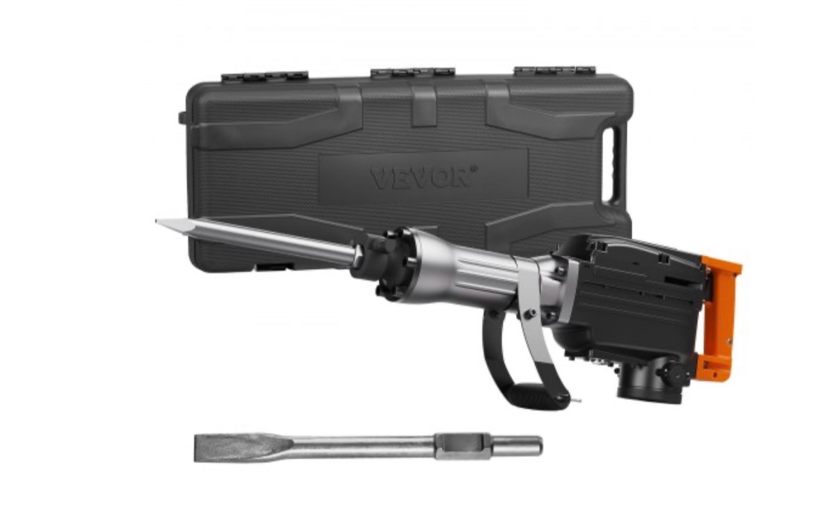 vevor demolition jack hammer, 2200w electric jackhammer heavy duty, 1350 bpm concrete breaker, 2pcs chisels bit chipping with case, black
