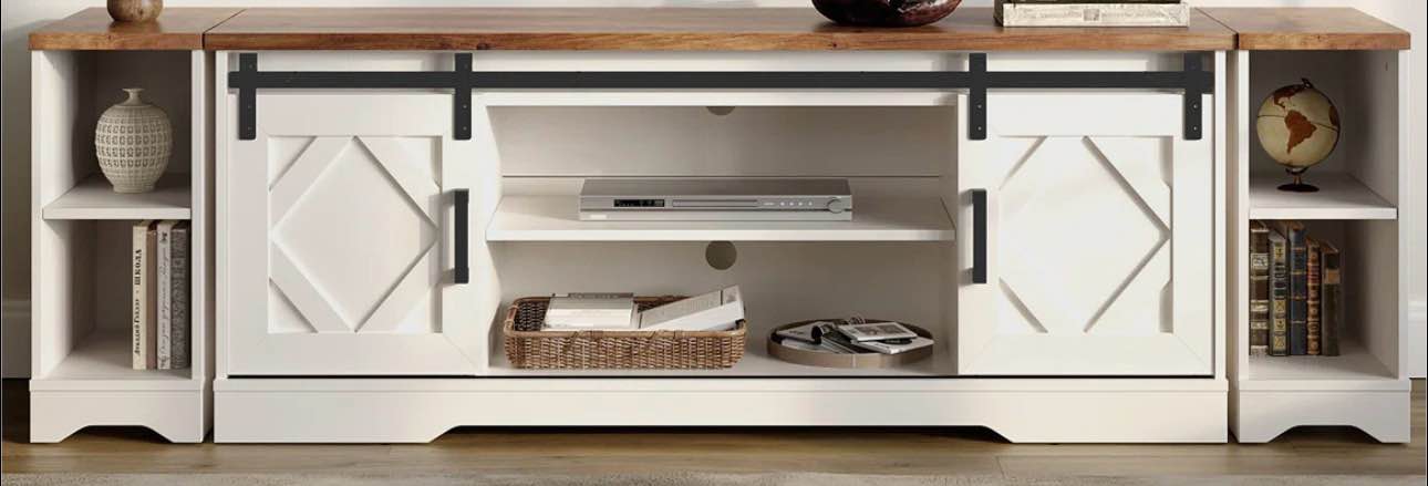 laziza rohun 3 in 1 modern farmhouse tv stand for up to 85" tvs ( incomplete side tables only)