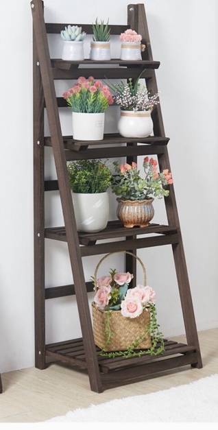 4-Tier Solid Foldable Ladder Plants Wood Display Stand Storage Shelf