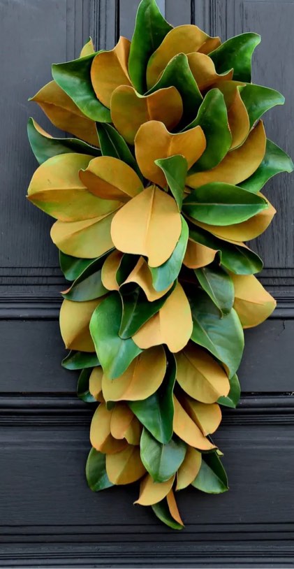 Real Touch Magnolia Leaf All Seasons Teardrop Front Door Swag