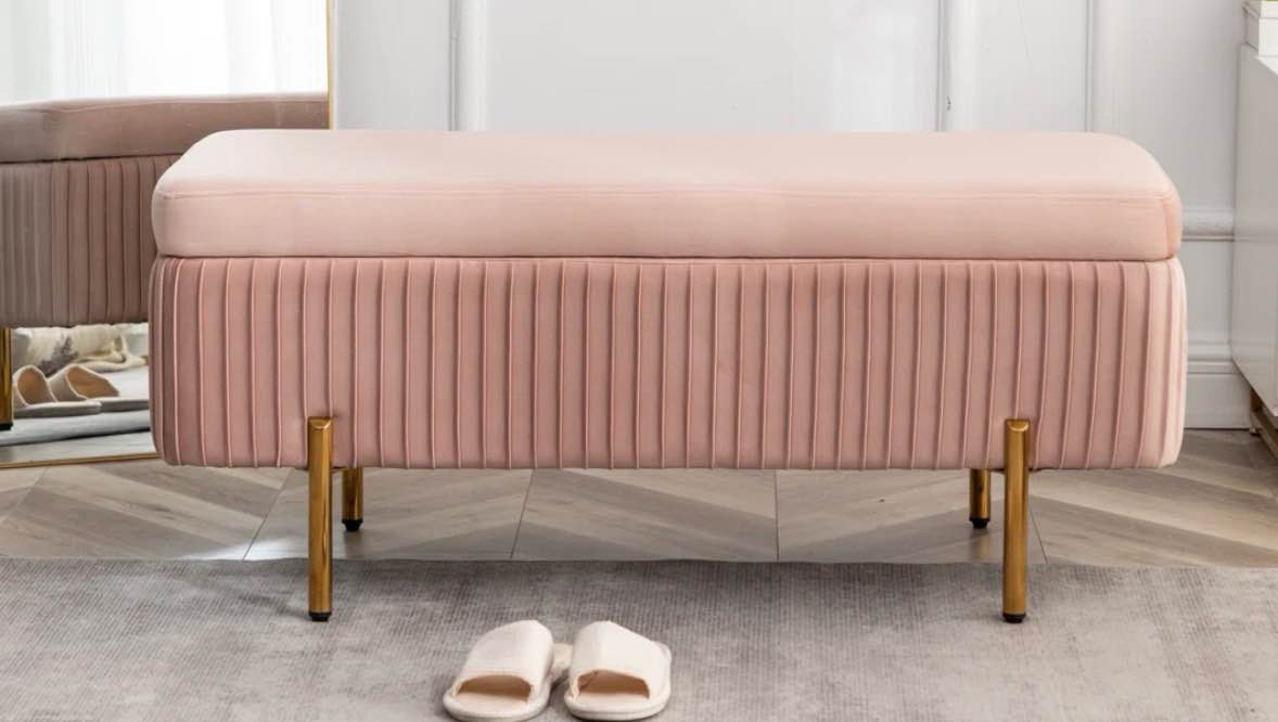 Miajah Velvet Upholstered Flip Top Storage Bench 